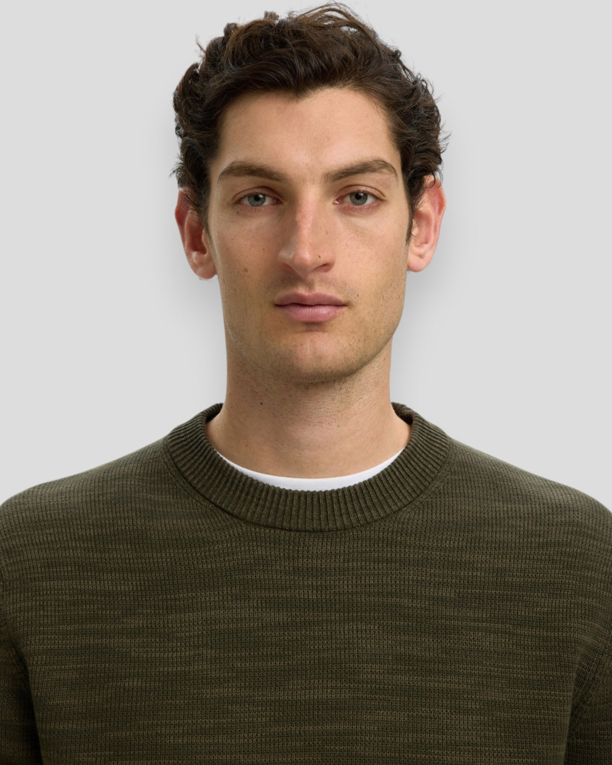 Dane Knit Structure Crew Neck - Forest Night/Kalamata Twist