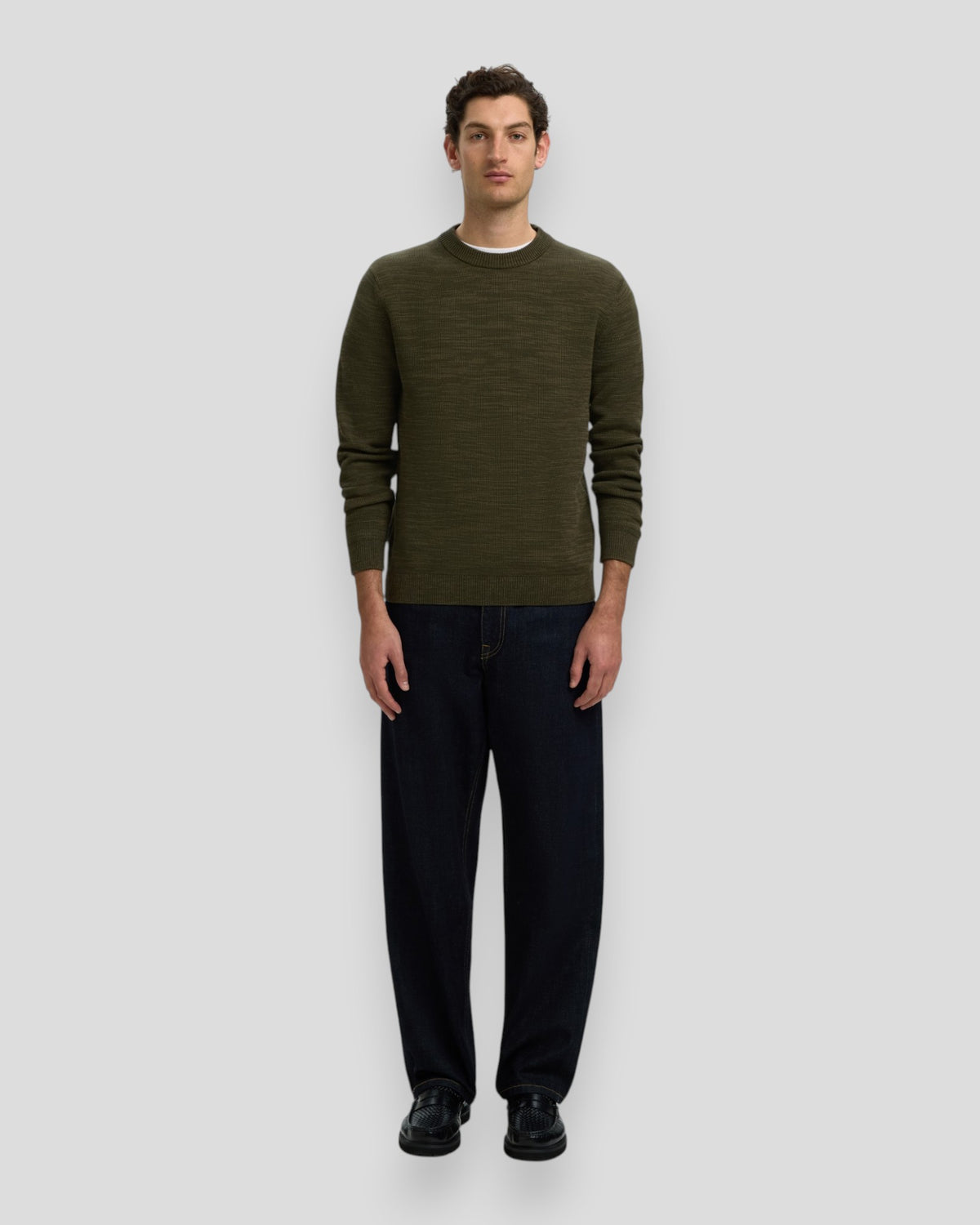 Dane Knit Structure Crew Neck - Forest Night/Kalamata Twist