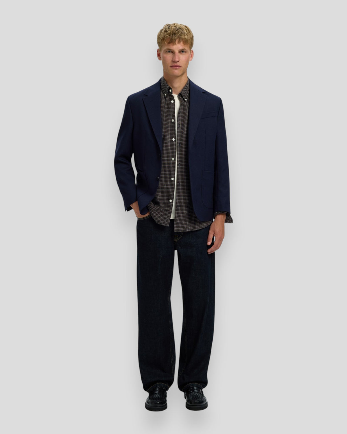 Cole-Jay Regular Melange LS Shirt - Dark Sapphire Checks Multi
