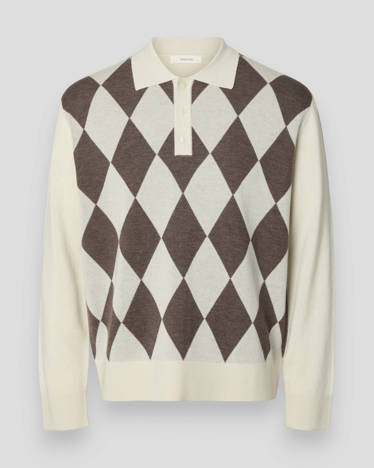 Tray LS Merino Argyle Polo - Silver Birch/Delicioso