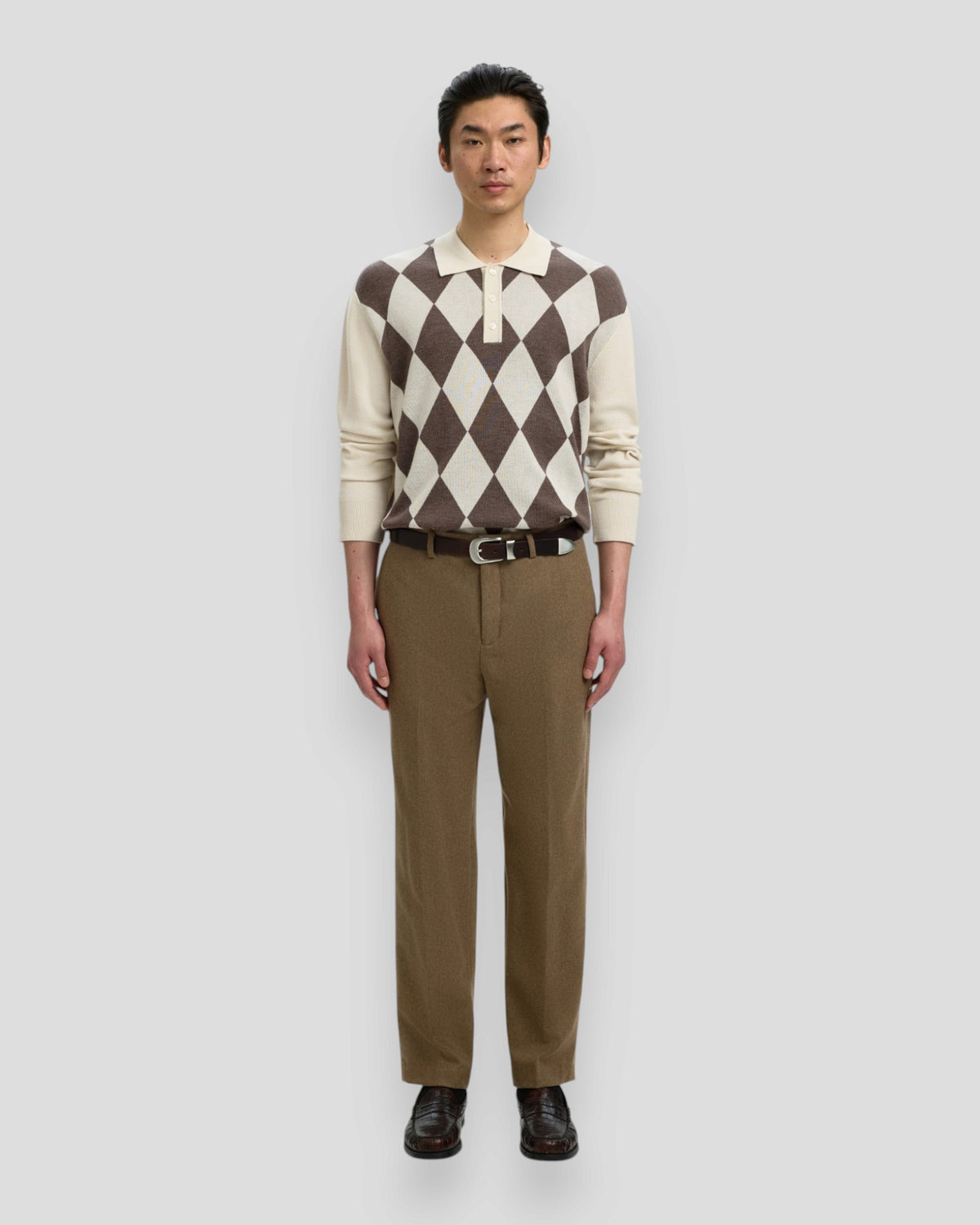 Tray LS Merino Argyle Polo - Silver Birch/Delicioso
