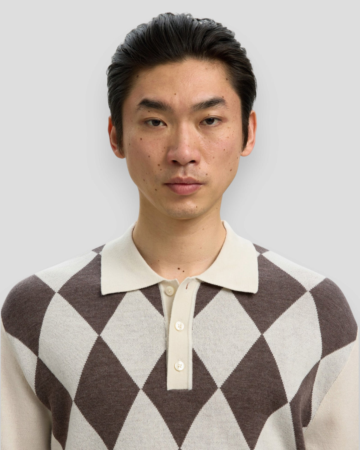 Tray LS Merino Argyle Polo - Silver Birch/Delicioso
