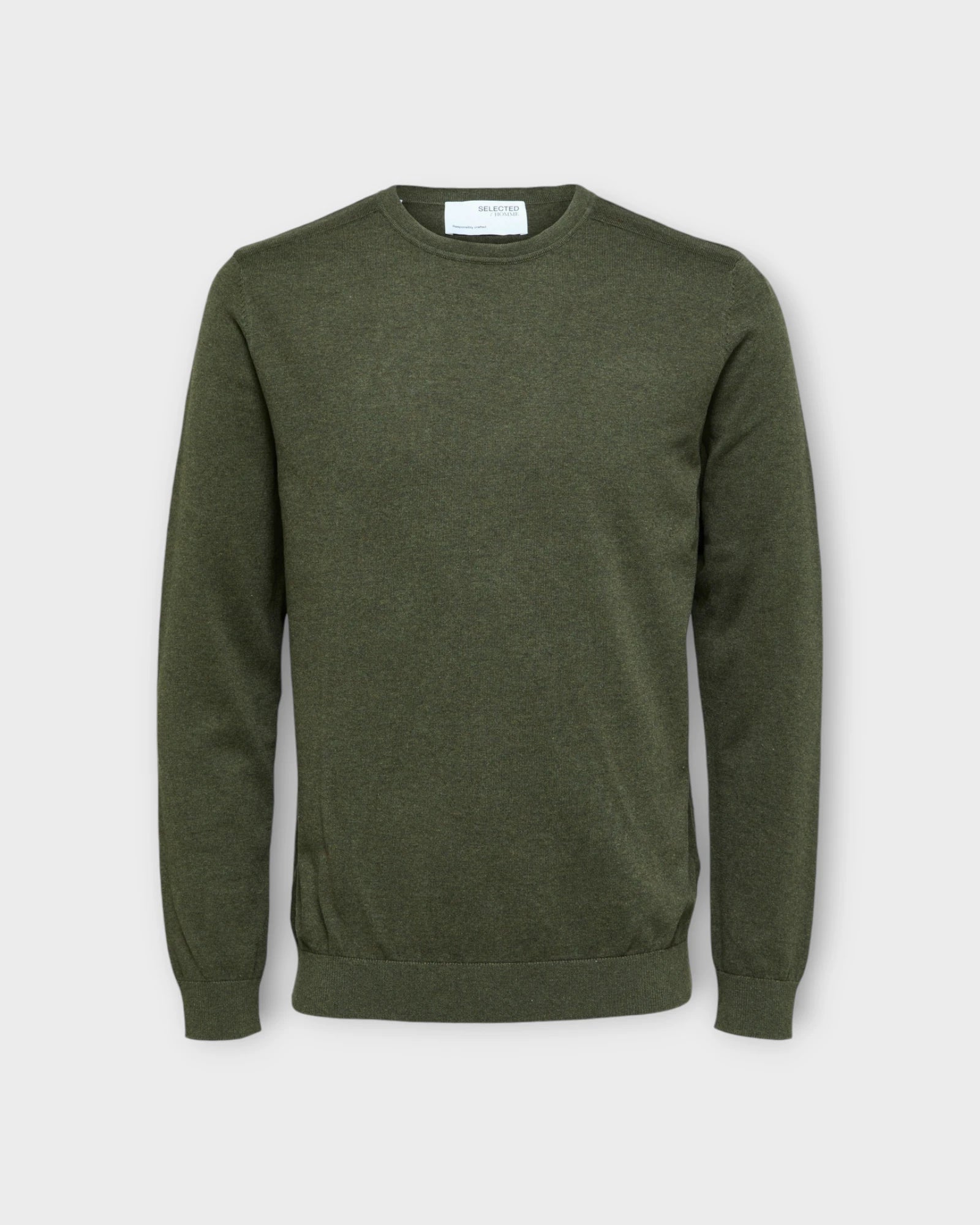 Berg Crew Neck Forest Night - Grøn Meleret Selected Homme Herre Strik. Her set forfra.