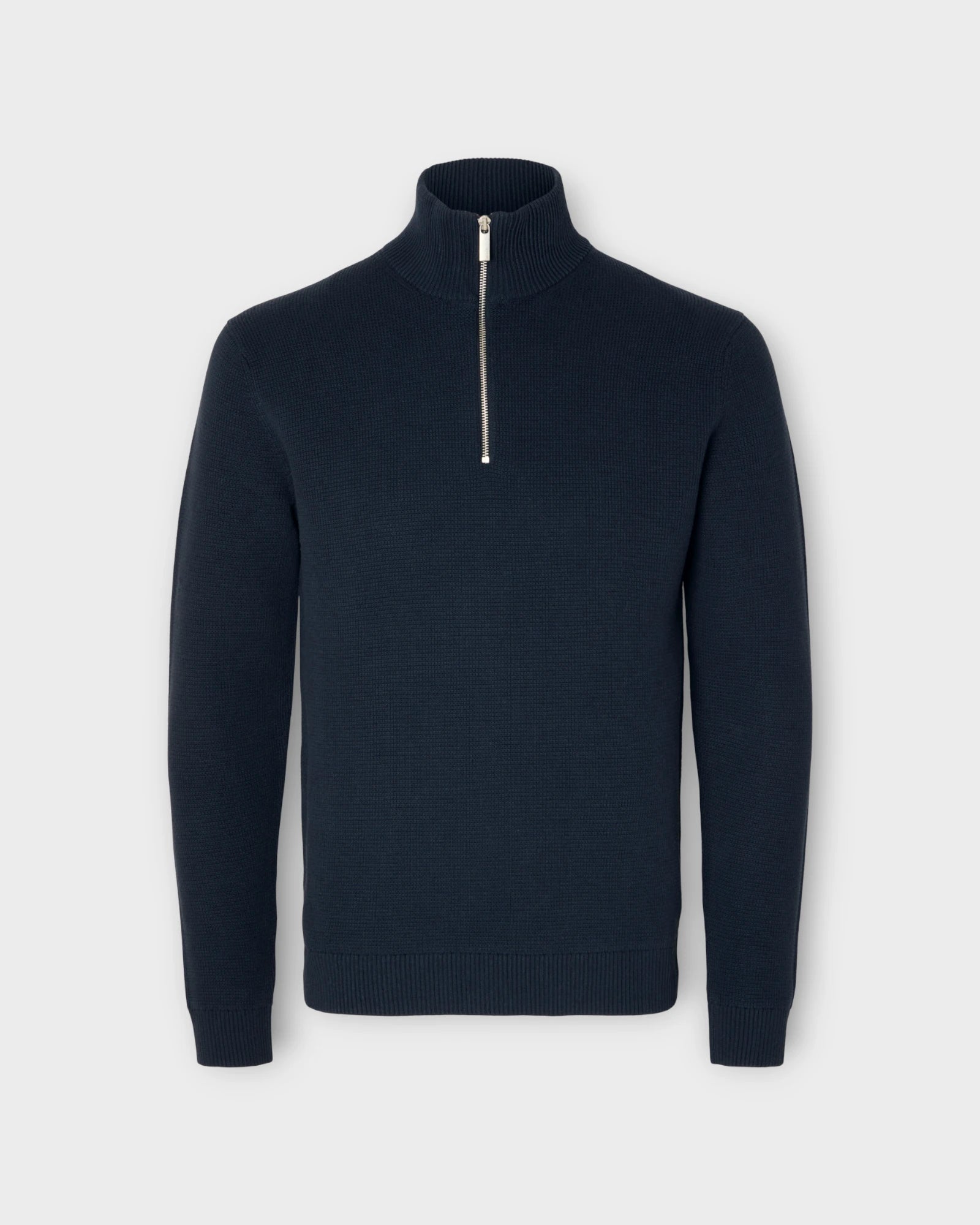 Selected Homme Dane Kint Structure Half Zip Sky Captain - Blå Strik til Mænd. Her set forfra.