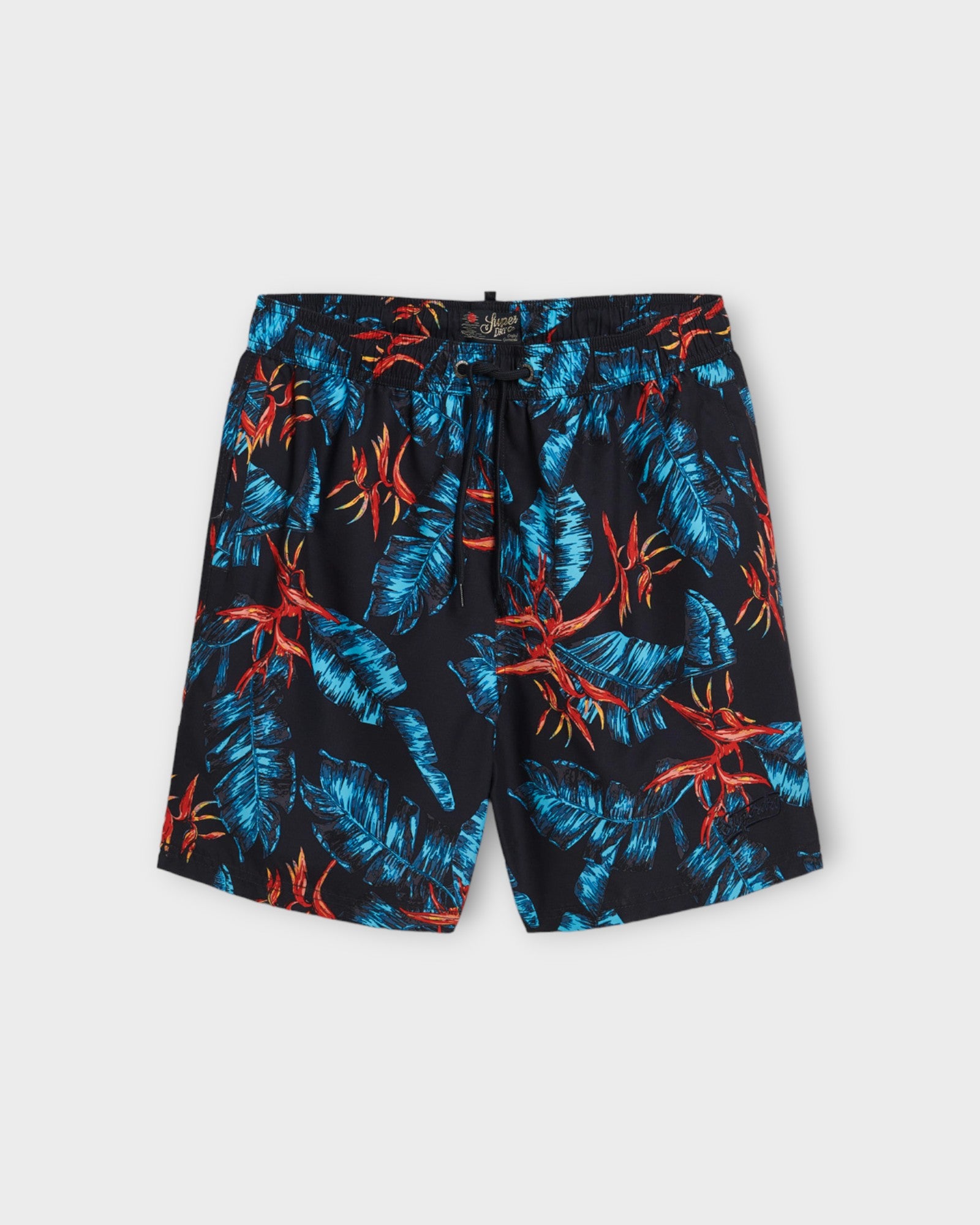 Hawaiian Swim Shorts Print Dark Navy Fire - Printet Superdry Badeshorts til mænd. Her set forfra.