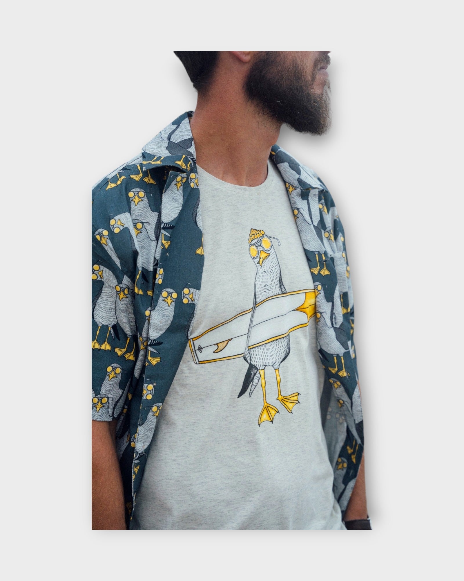 Surfing Seagull T-shirt - Oatmeal Melange