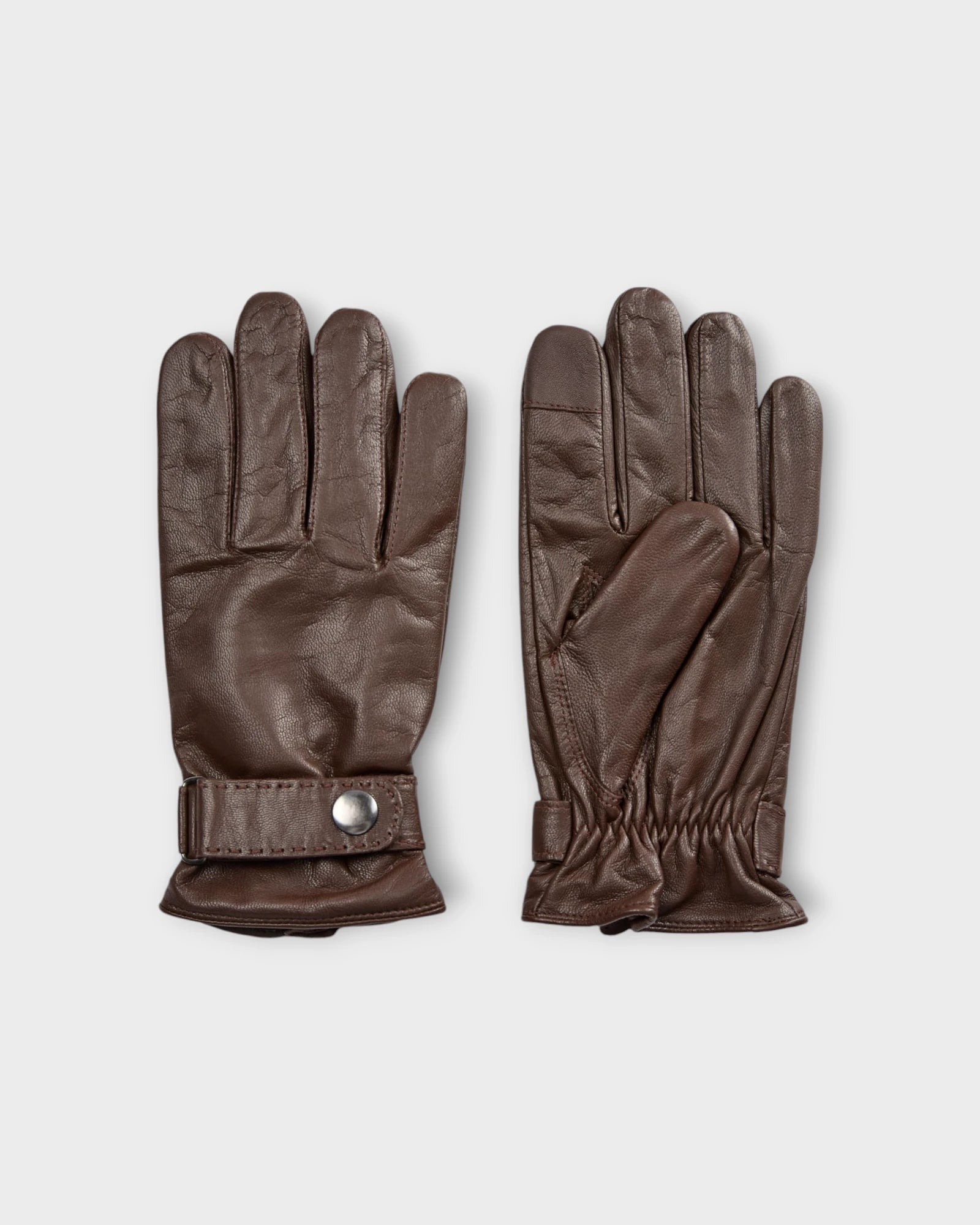 Grover Gloves Brown - Brune Bruun og Stengade Læderhandsker til Herre. Her ses bagsiden af handskerne. 