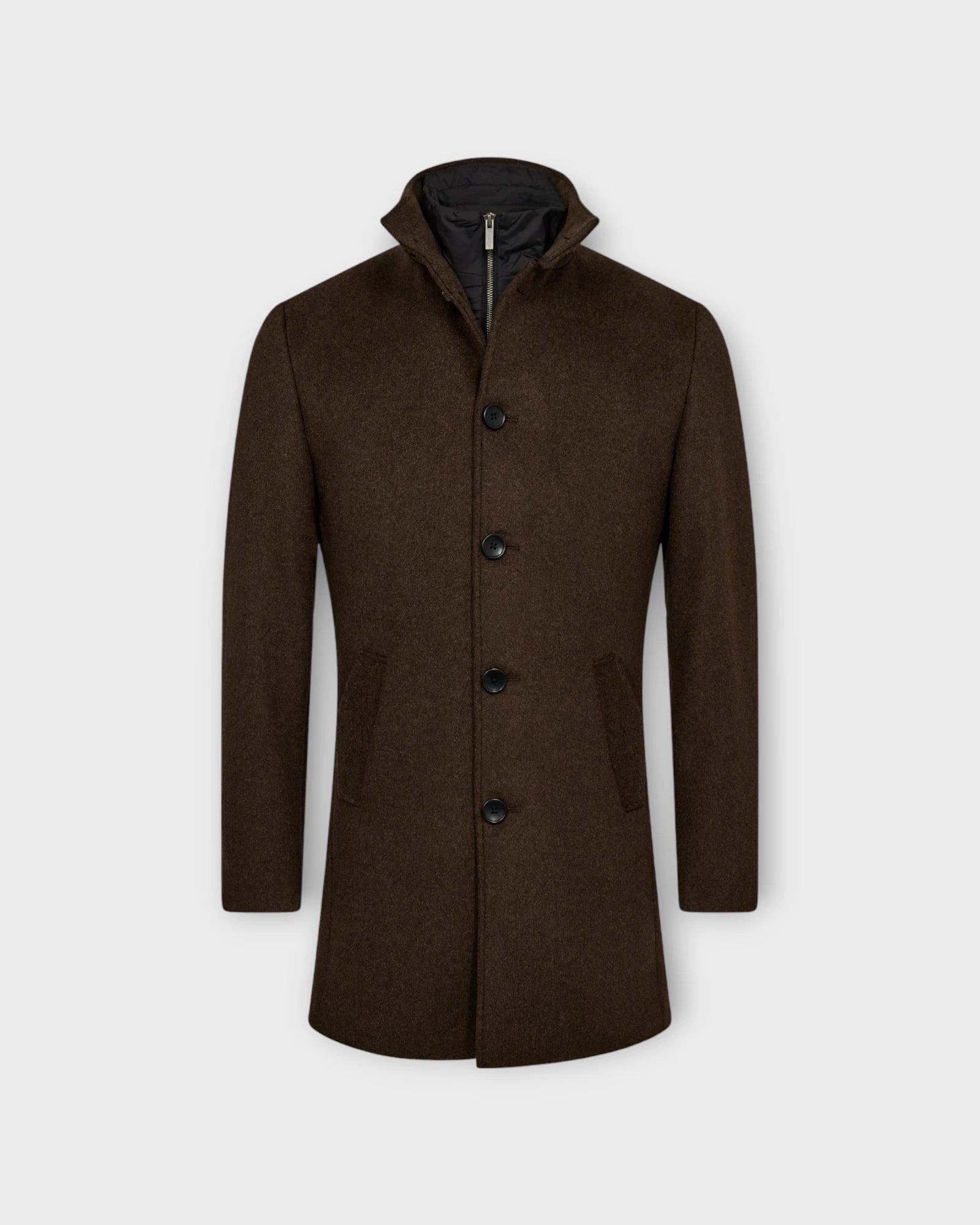 Ontario Slim Fit Coat Brown - Brun Bruun og Stengade Herre Uldfrakke. Her set forfra.