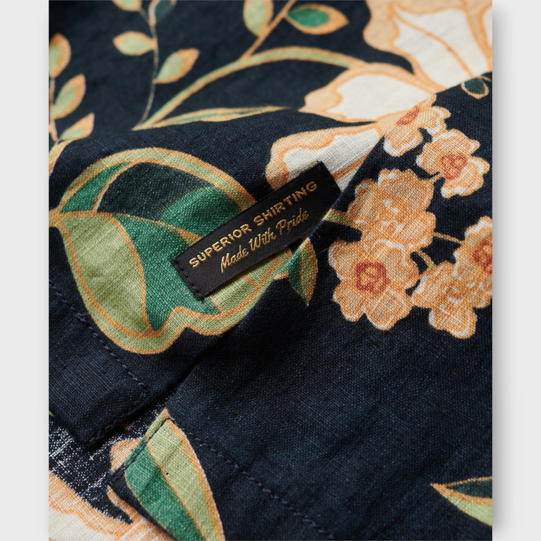 Open Collar Print Linen Shirt - Madeline Navy Print