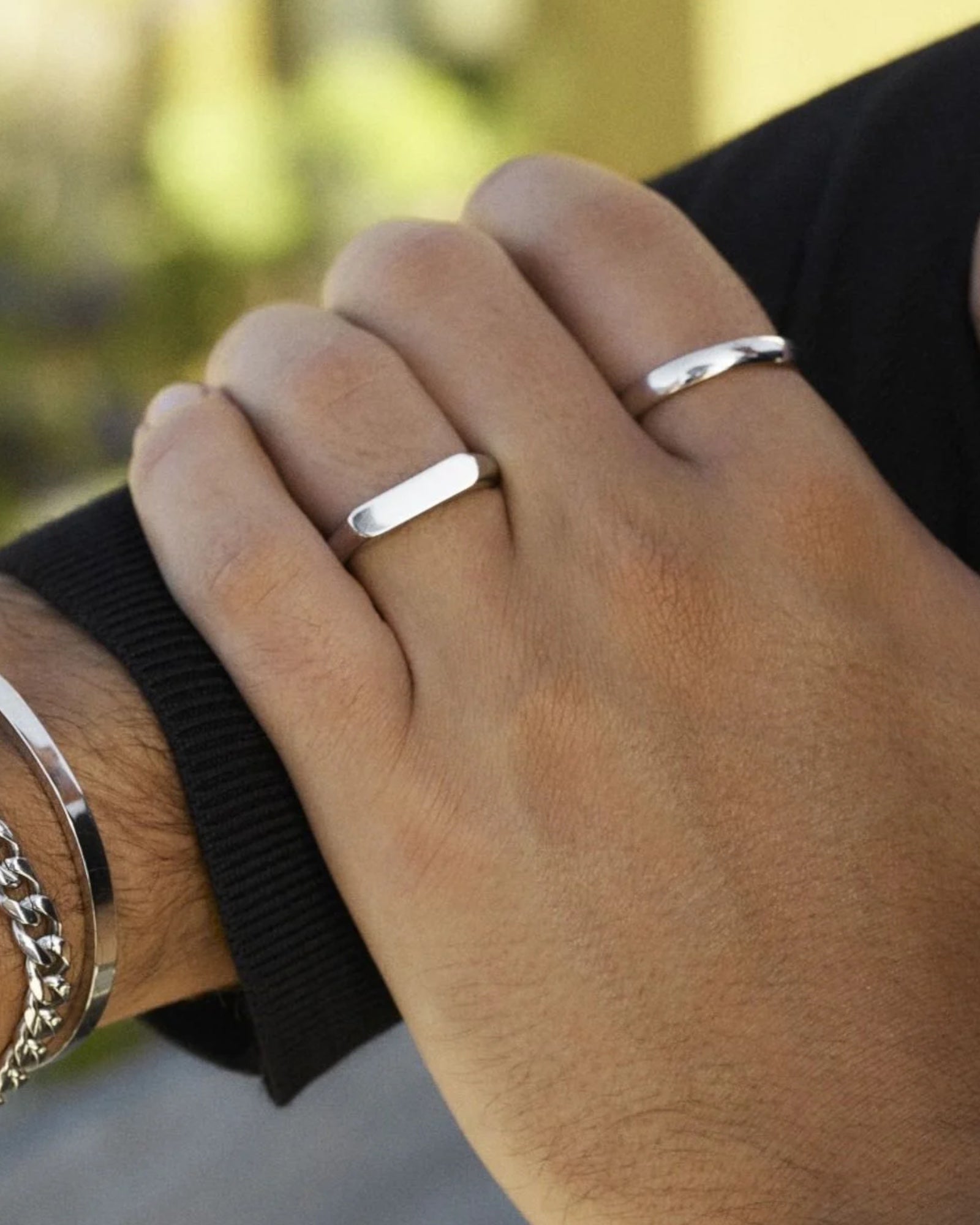 Men's Charlie Signet Ring by Edblad in stainless steel, showcasing a sleek, polished band with a minimalistic design.