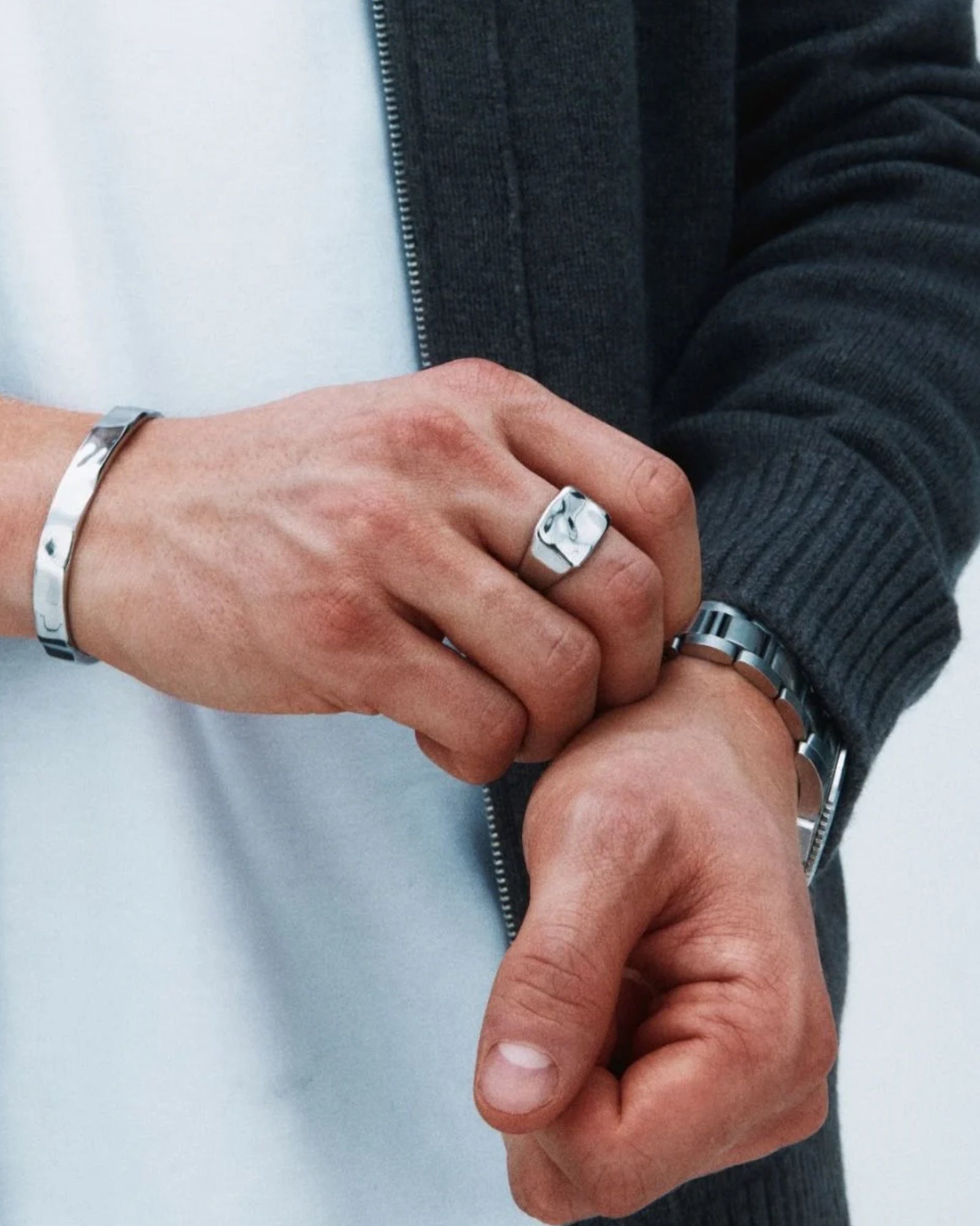 Steel men's River Ring by Edblad featuring a sleek, minimalist design with smooth, polished surface and subtle branding.