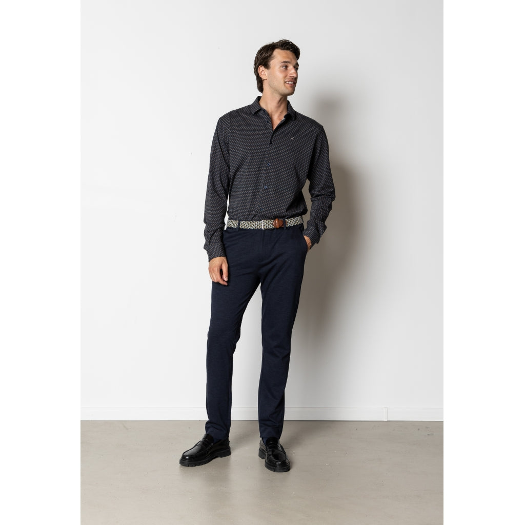 Clean Formal AOP Stretch Shirt - Navy/Brown