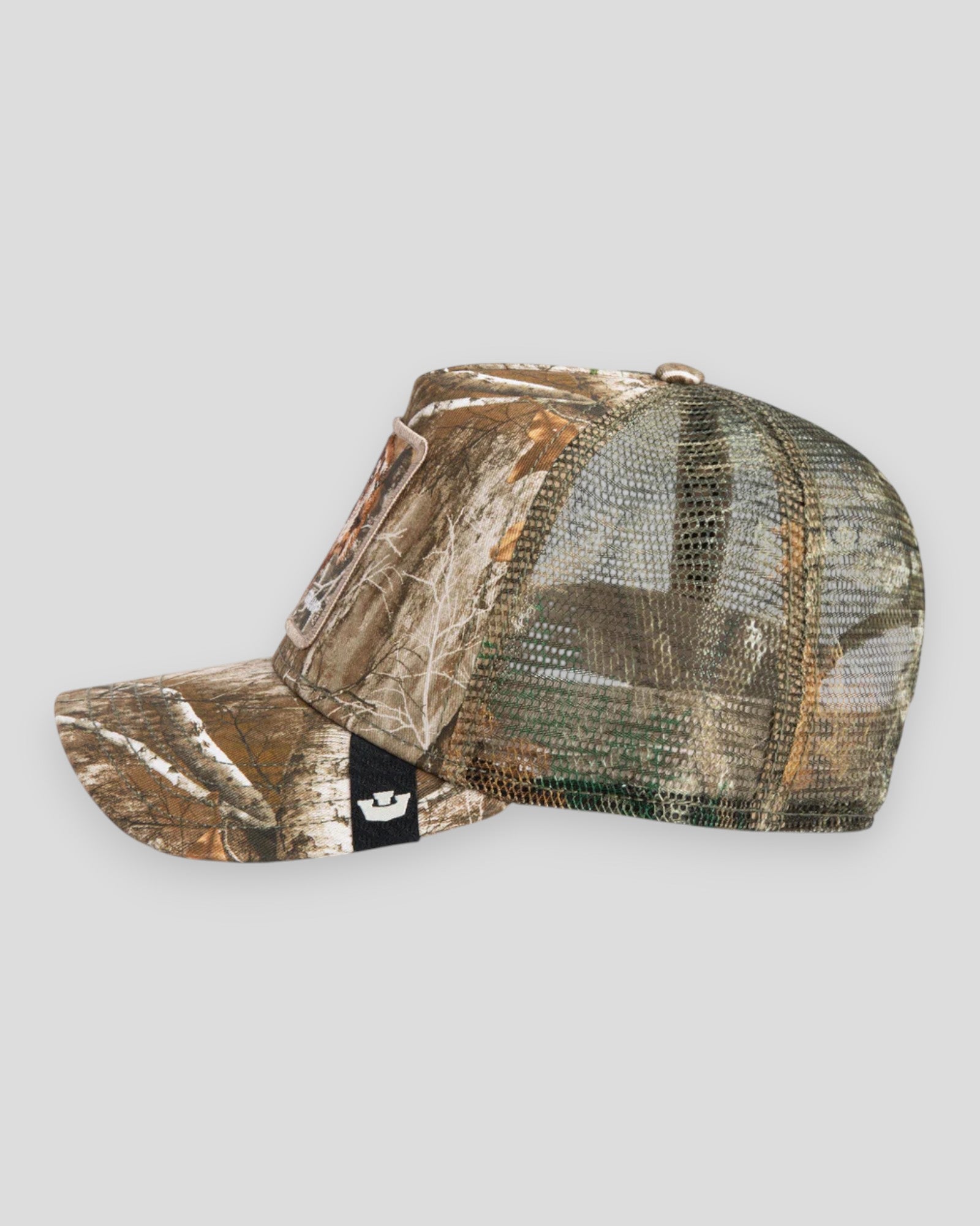 Goorin Bros Realtree Edge Grump Dog camouflage cap, one size, with a playful dog illustration and outdoor camo pattern.