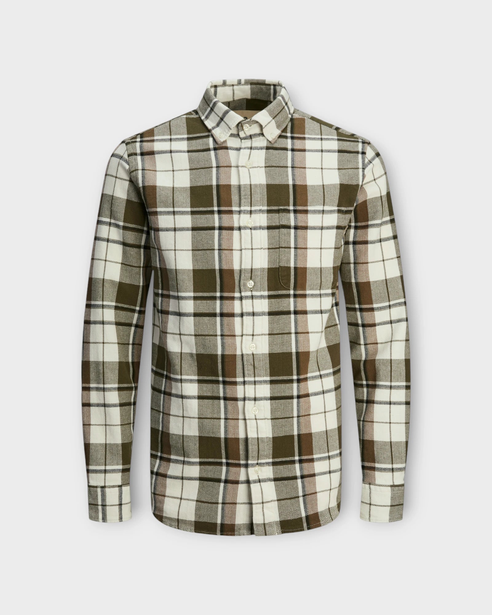 Brook Check Structure L/S Shirt SN Olive Night - Grøn Ternet Jack & Jones Herre Skjorte. Her set forfra.