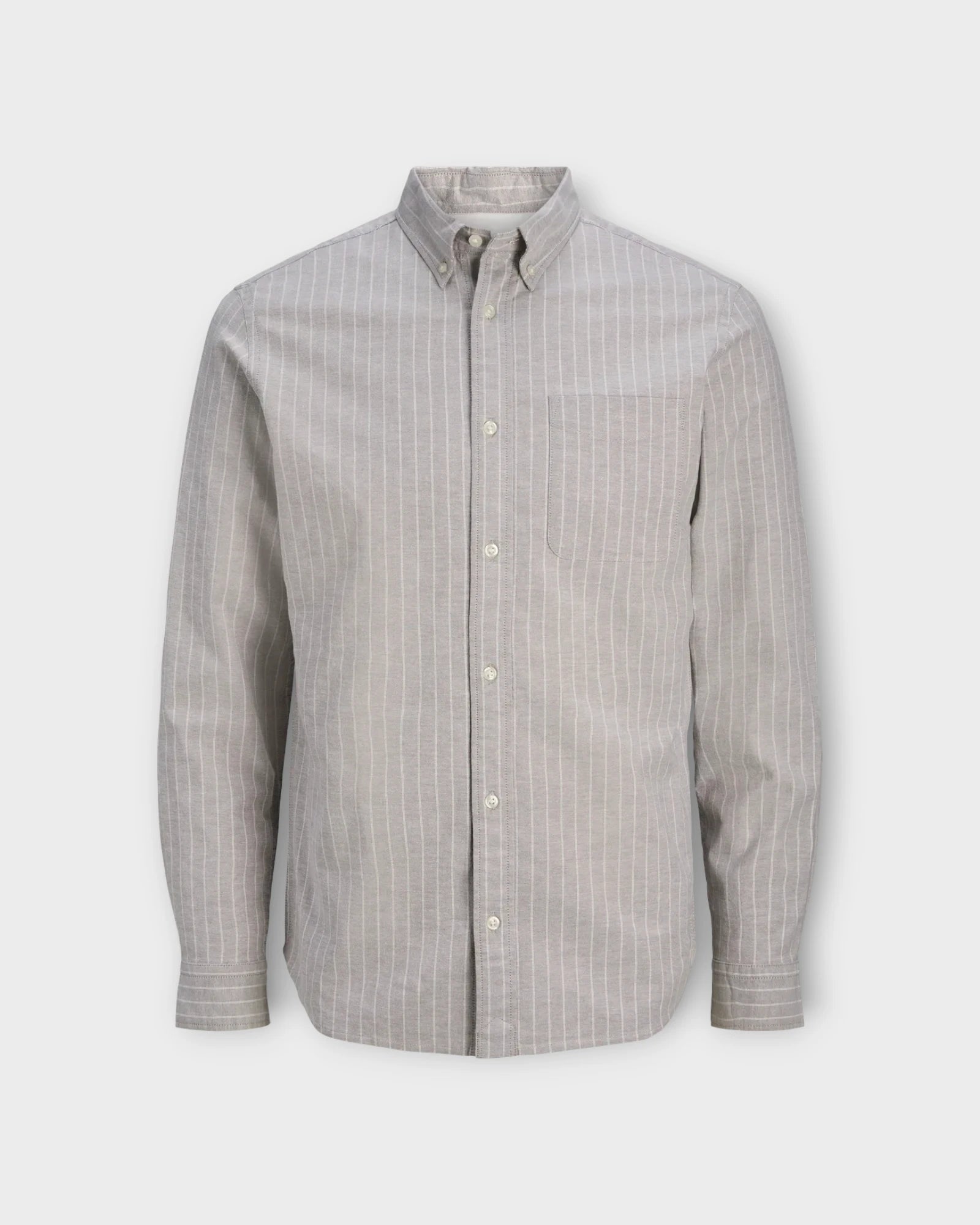 Brook Oxford Shirt L/S Feather Gray - Grå Stribet Jack and Jones Skjorte til Mænd. Her set forfra.