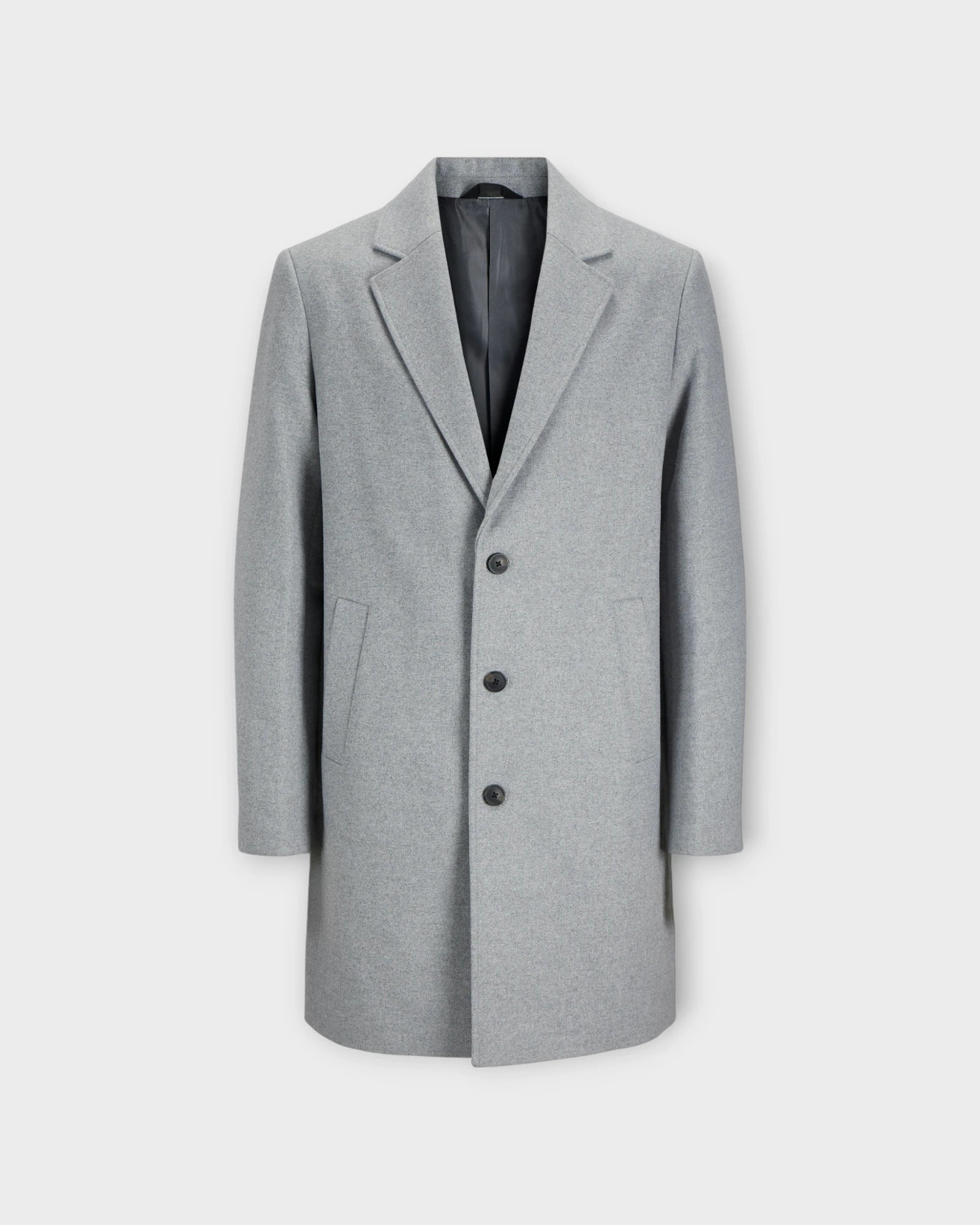 Jack and Jones Harrison Wool Coat Light Grey Melange - Herre Uld Frakke. Her set forfra.