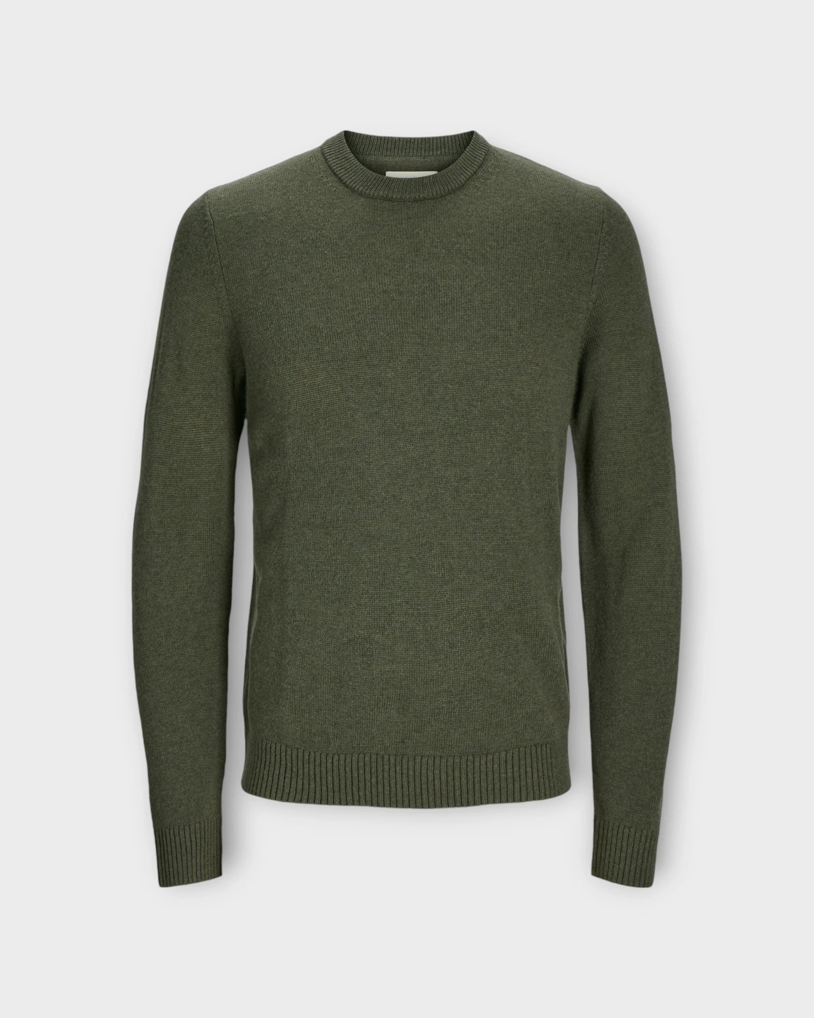 Lambswool Knit Crew Neck Sea Turtle Melange - Grøn Jack & Jones Uld Strik til Mænd. Her set forfra.