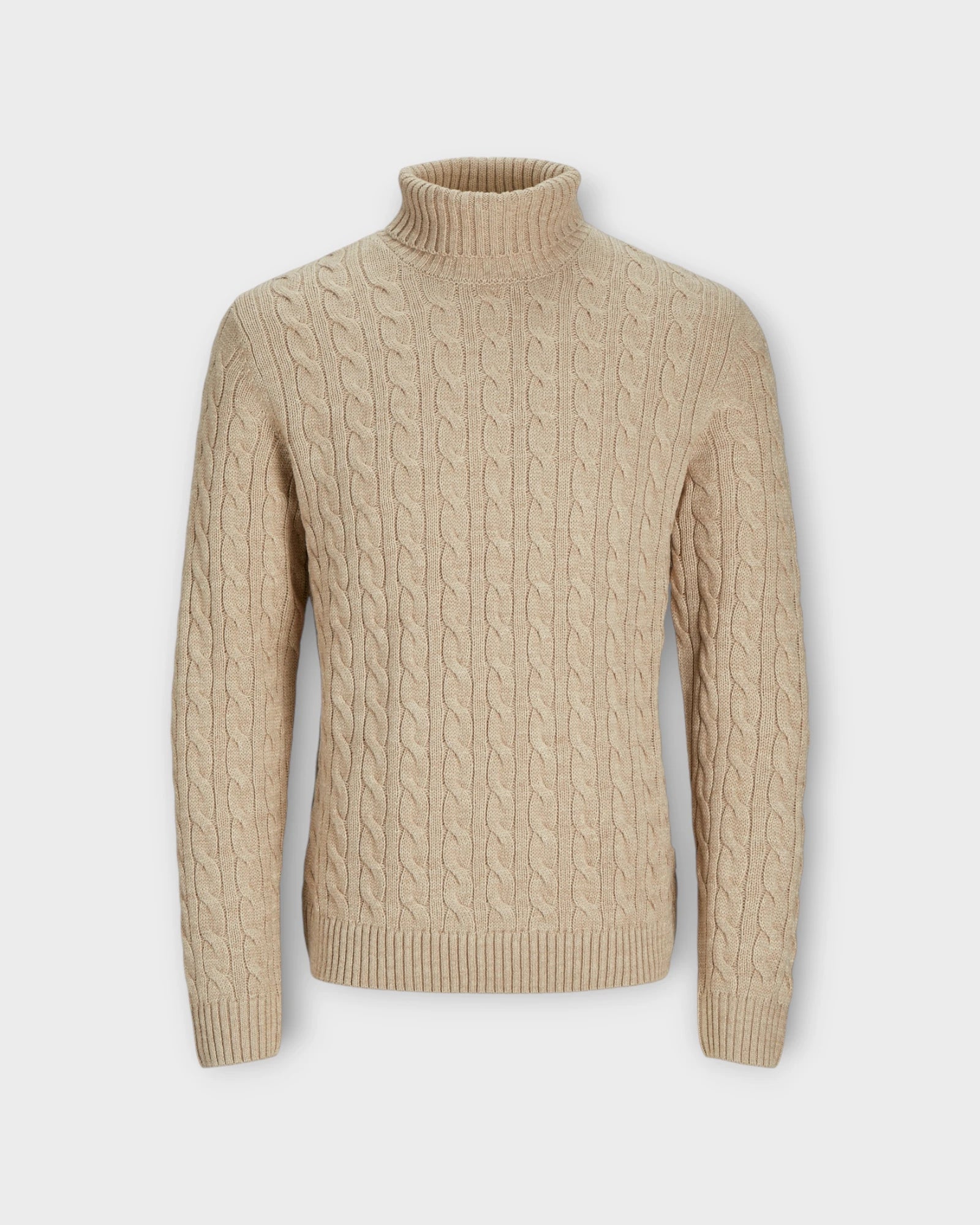 Lucrash Knit Roll Neck Pure Cashmere Melange - Sandfarvet Jack & Jones Rullekrave til Mænd. Her set forfra.