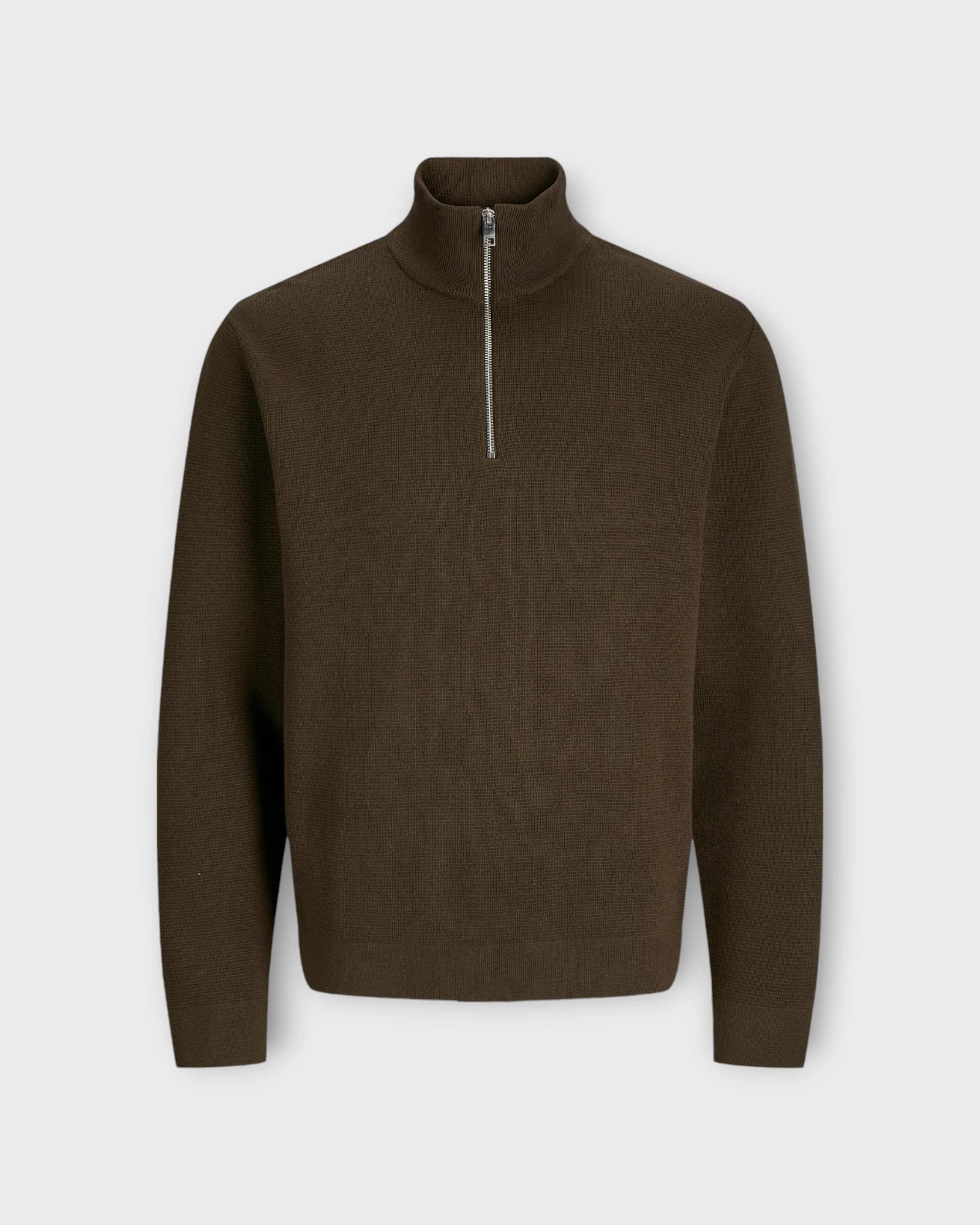 Jack and Jones Milano Stitch Knit Half Zip - Slate Black Brun Strik Trøje til Mænd. Her set forfra.