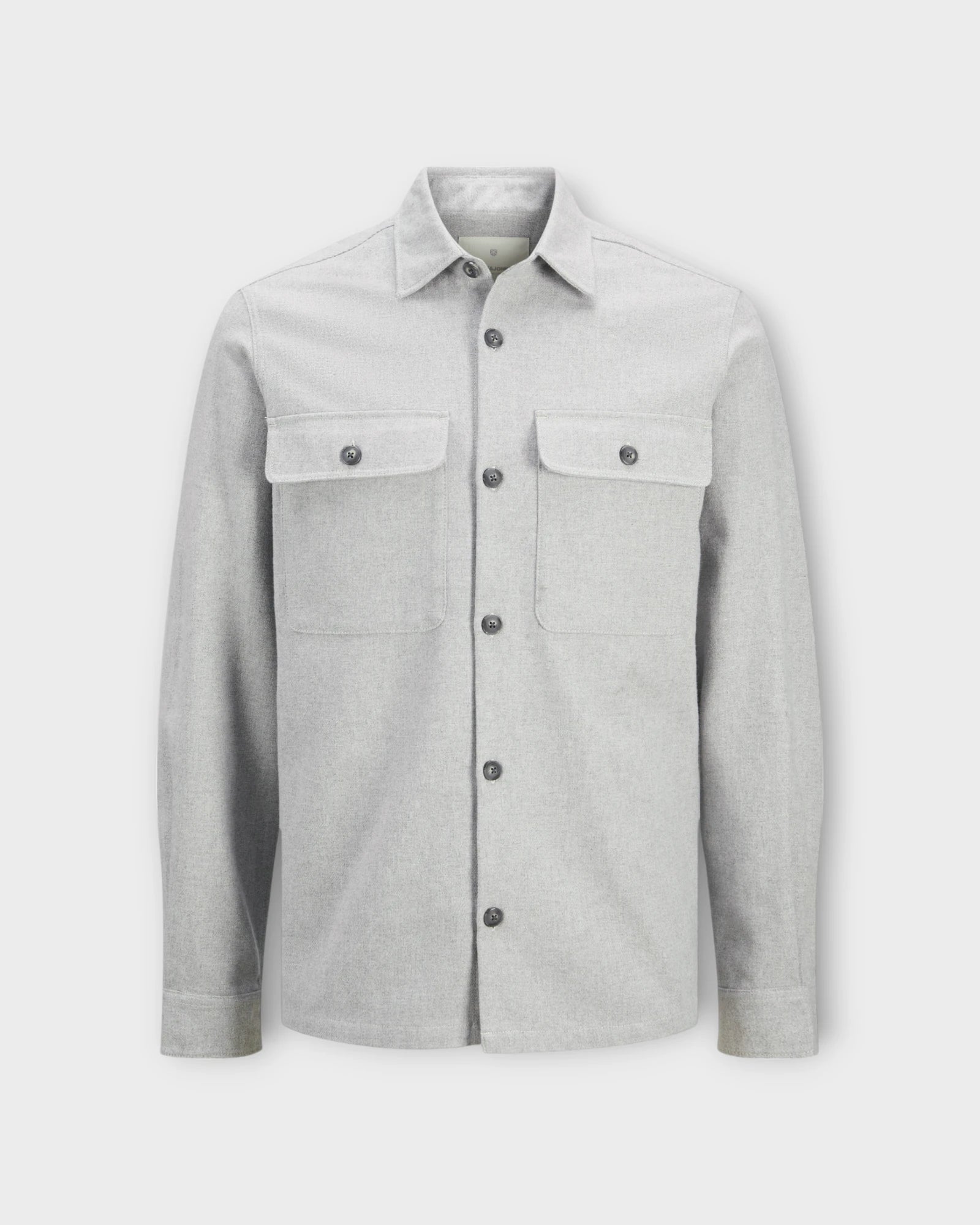 Raymond Melange Solid LS Overshirt Light Grey Melange - Lysegrå Jack & Jones Herre Overshirt. Her set forfra.