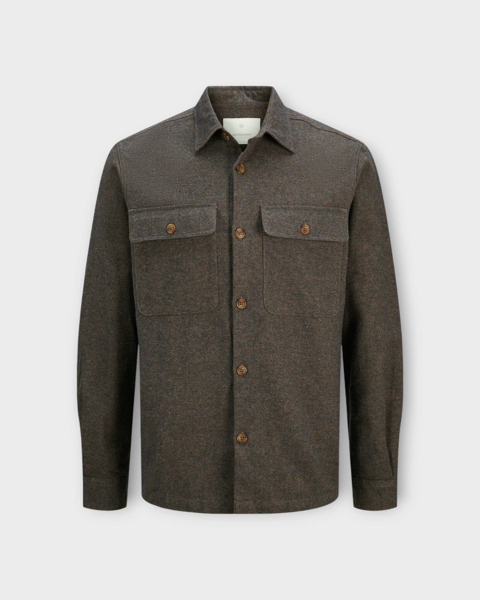 Raymond Melange Solid Overshirt Slate Black - Brun Jack and Jones Herre Overshirt. Her set forfra.