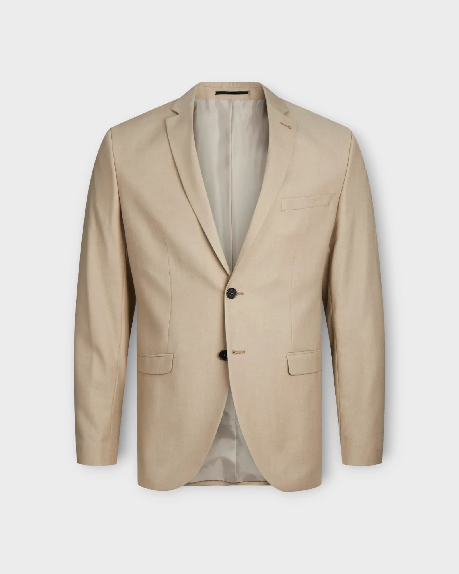 Solaris Blazer Pure Cashmere - Sandfarvet Jack & Jones Herre Blazer - Konfirmationstøj 2025. Her set forfra.