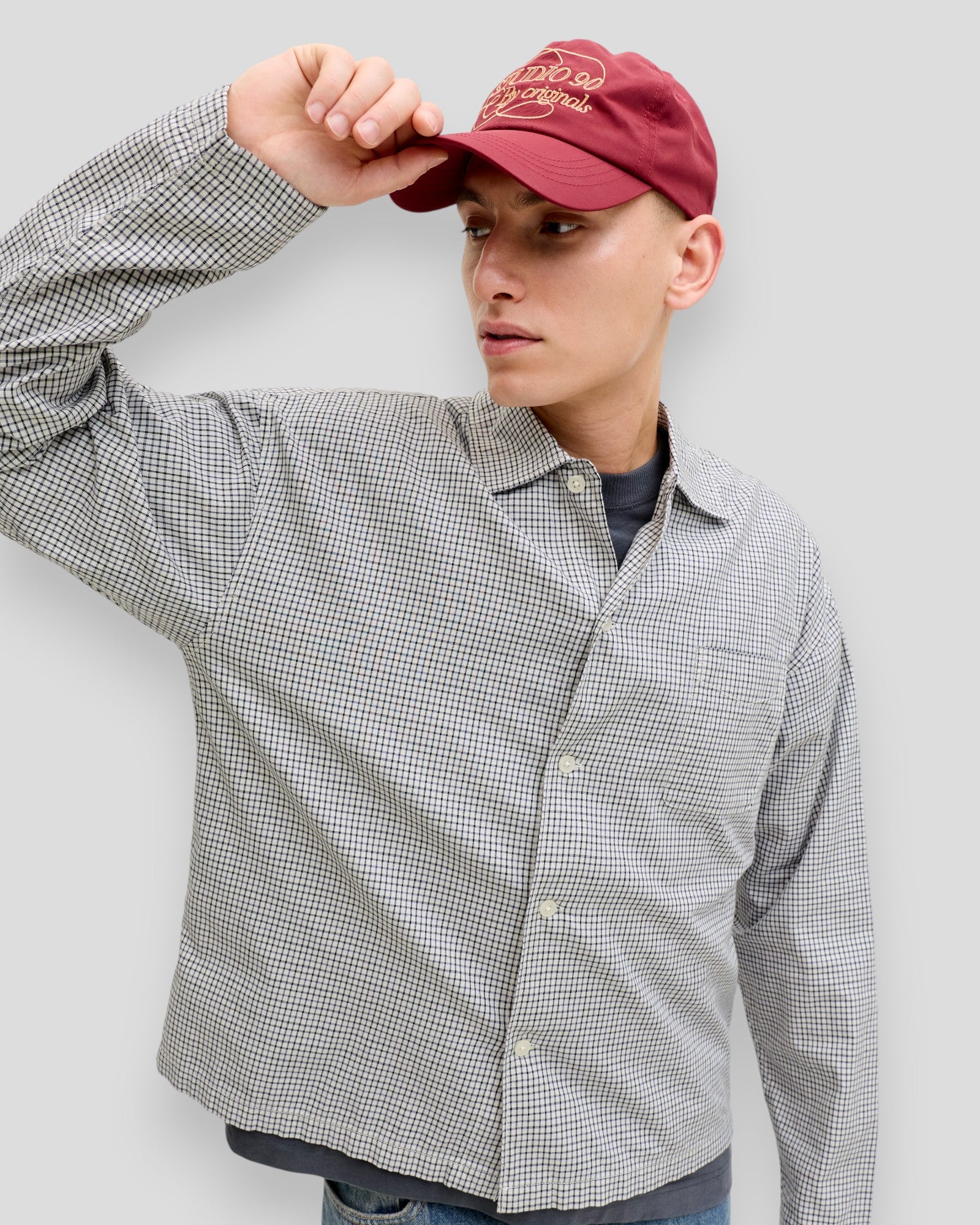 Jack & Jones Austin Clean Check Shirt LS in Odyssey Gray with checkered pattern, long-sleeve casual shirt for men