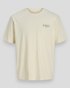 Jack & Jones Paradise Island Tee SS med rund hals i antik hvid, afslappet t-shirt til mænd.