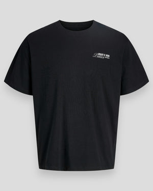 Sort Jack & Jones Paradise Island T-shirt med rund hals, kort ærme og tropisk print.