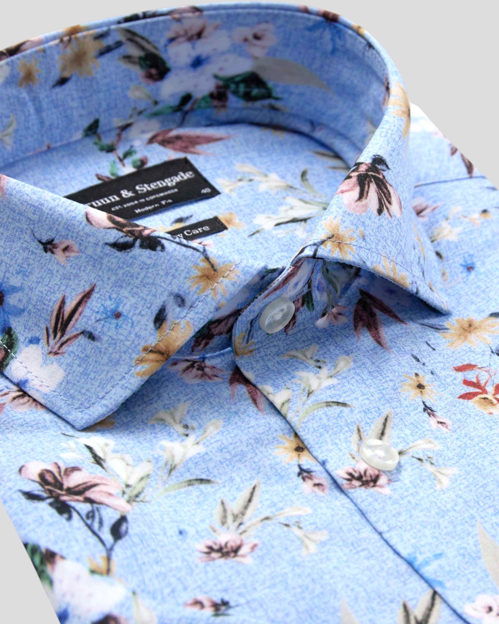 Light blue Manuel Modern Fit Shirt by Bruun & Stengade, displayed flat with collar and buttons visible.