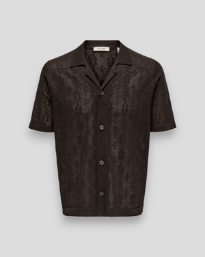 ONLY & SONS Ken Life Reg 12 SS Shirt Knit i demitasse farve, blød bomuldsstrikket skjorte med rund hals og lange ærmer.