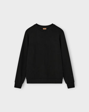 Black Abel crew neck sweatshirt by Mos Mosh Gallery, front view showing soft fabric and classic fit.