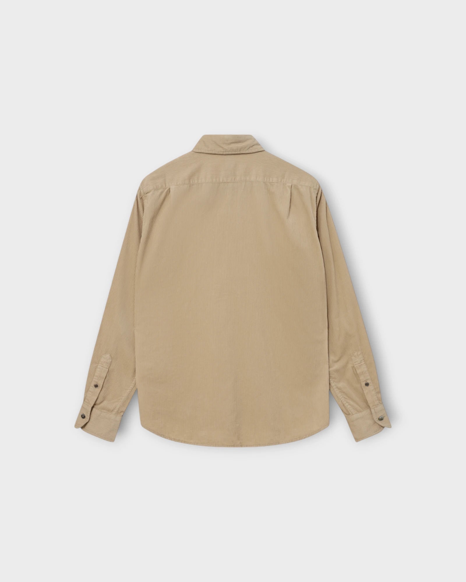 Alden Corduroy Shirt Soft Kit - Sandfarvet Mos Mosh Gallery Herre Fløjlsskjorte. Her set bagfra.