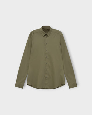 Mos Mosh Gallery Marco Crunch Jersey Shirt Olive Tree, lækker grøn herre skjorte i blød stretch  metervarer. Her set forfra.