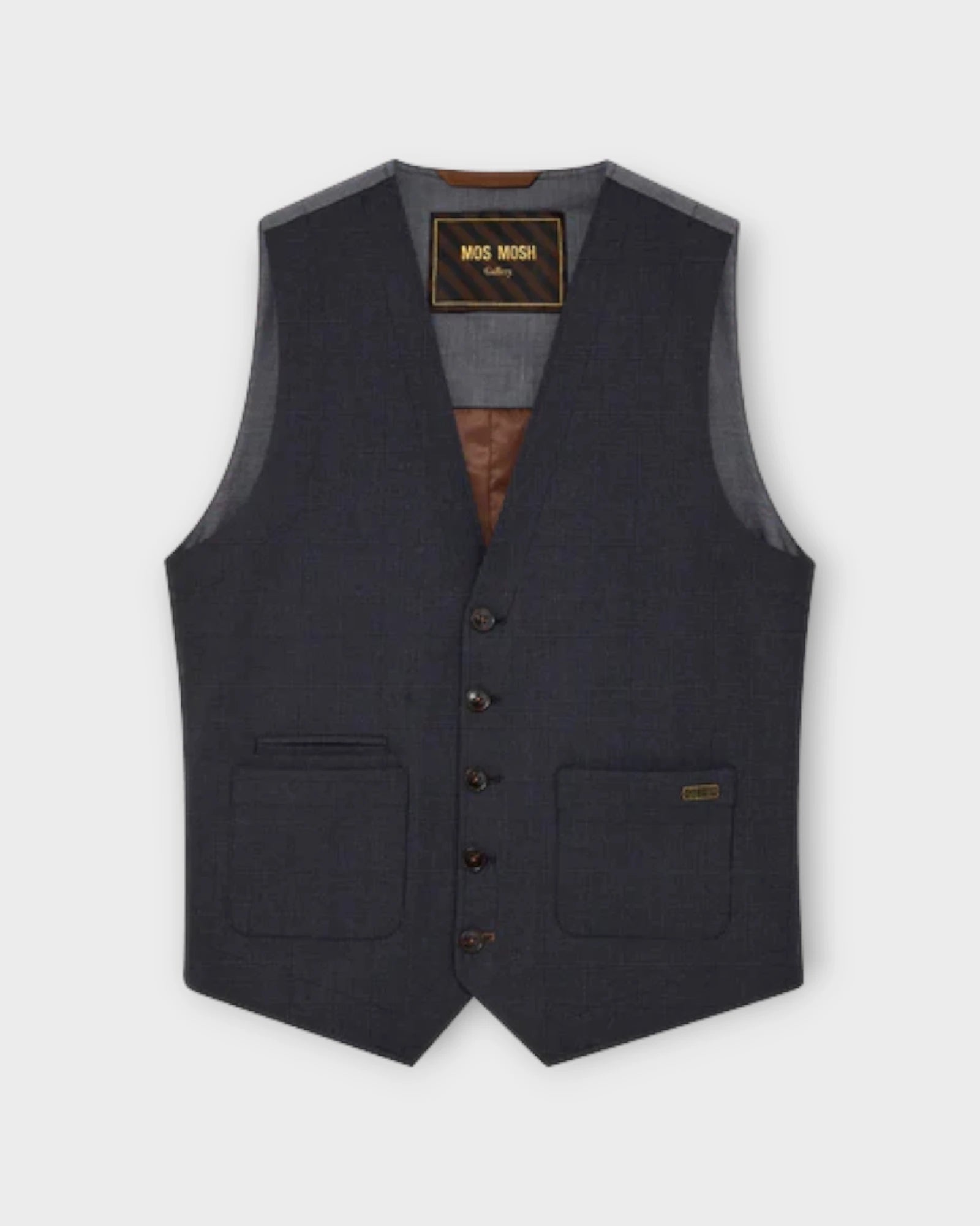 Melvin Moon Waistcoat Navy Check - Blå Ternet Mos Mosh Gallery Herre Vest. Her set forfra.