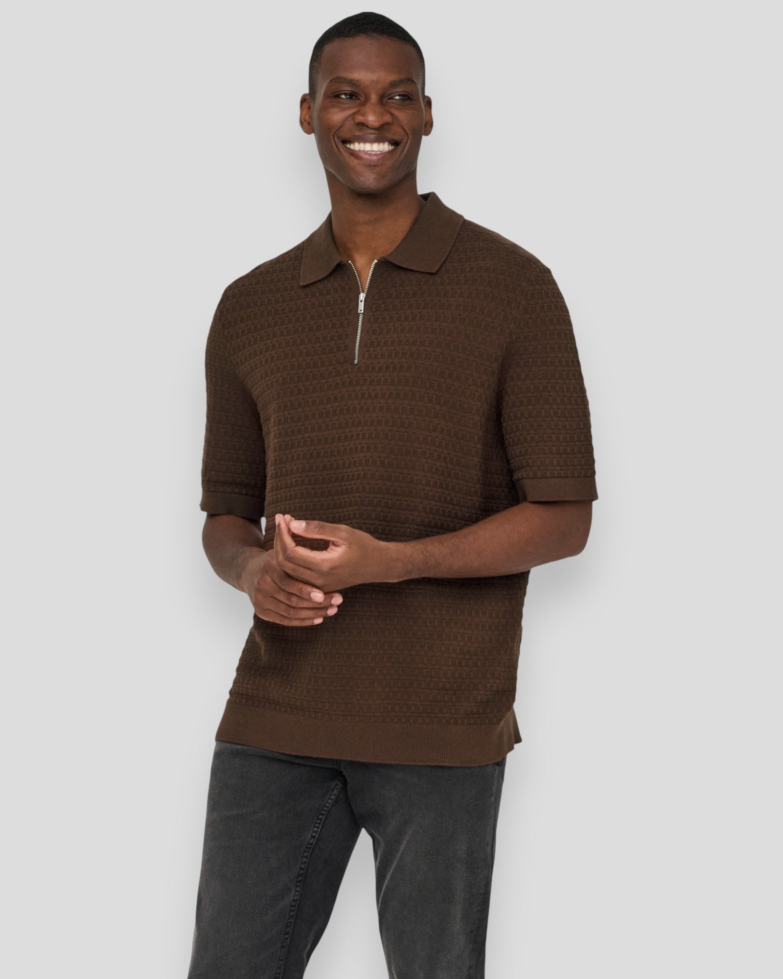 Menu Regular SS Structure Polo Knit - Potting Soil