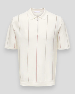 ONLY & SONS Wyler Life STR Regular 14SS polo i Cloud Dancer striber med Laurel Oak og Chutney farver, med lynlås.