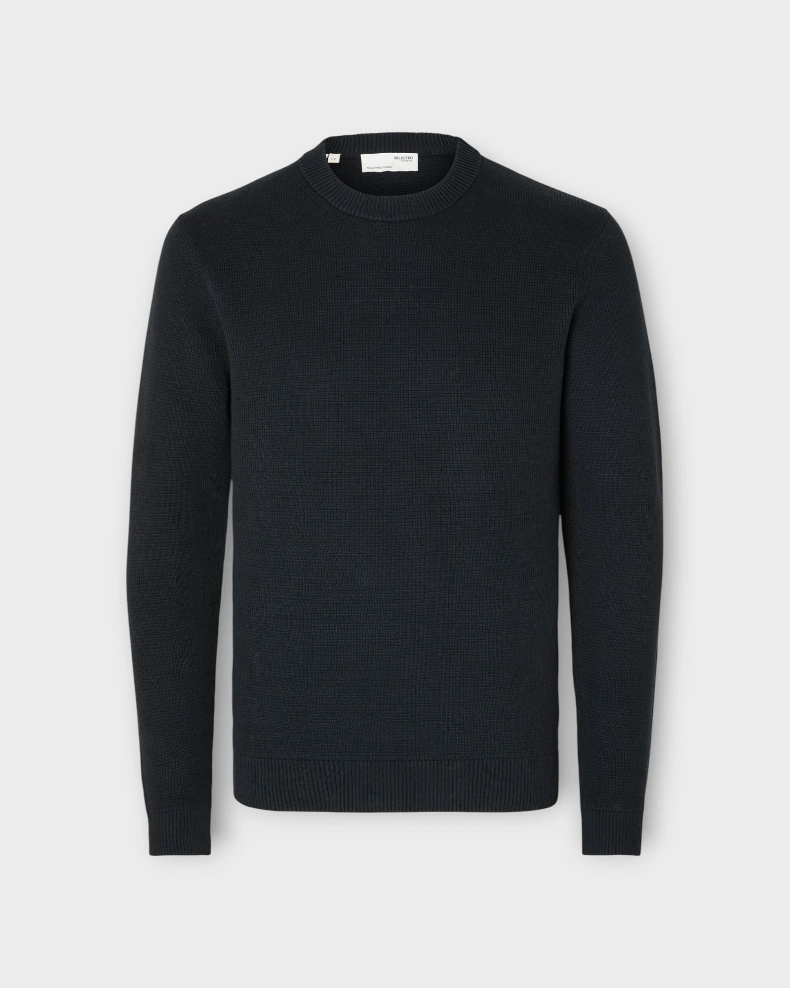 Seleceted Dane Knit Sructure Crew Neck Sky Captain - Blå Strik til Mænd. Her set forfra.