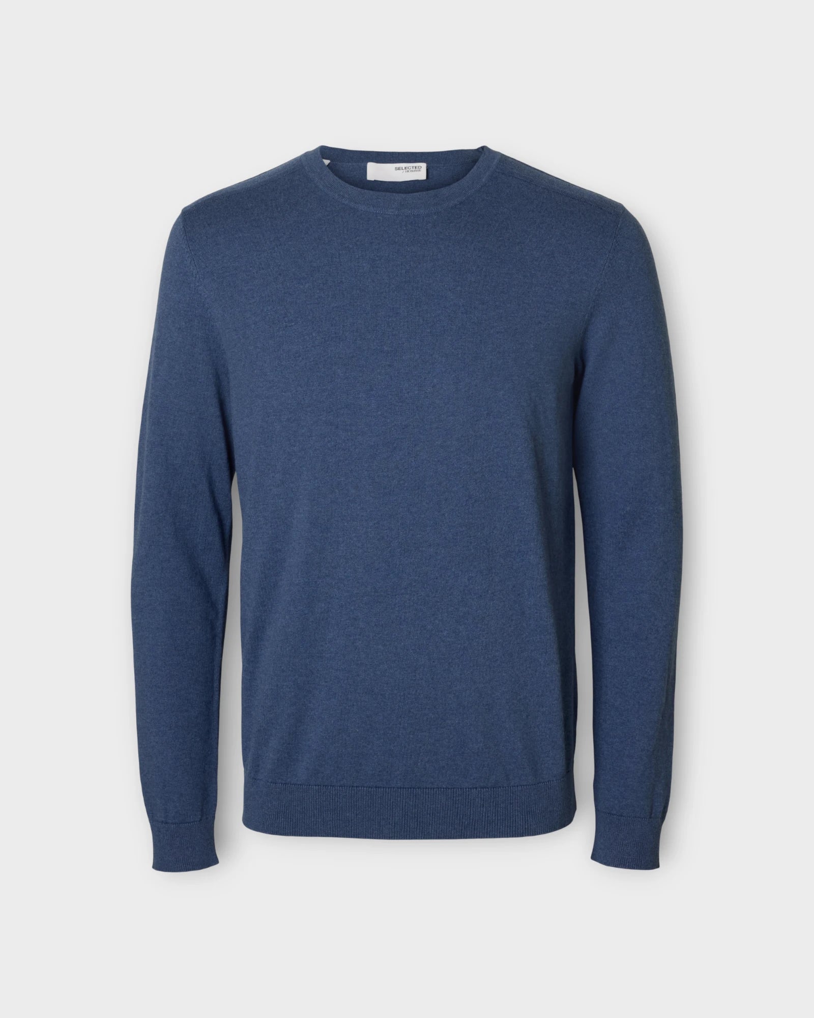 Berg Crew Neck Oceana Melange - blå meleret Selected Homme Herre Strik. Her set forfra.