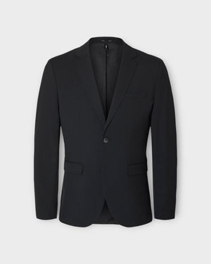 Navy Slim Liam blazer fra Selected, herreblazer med moderne pasform, vist forfra mod en ren, stilfuld baggrund.