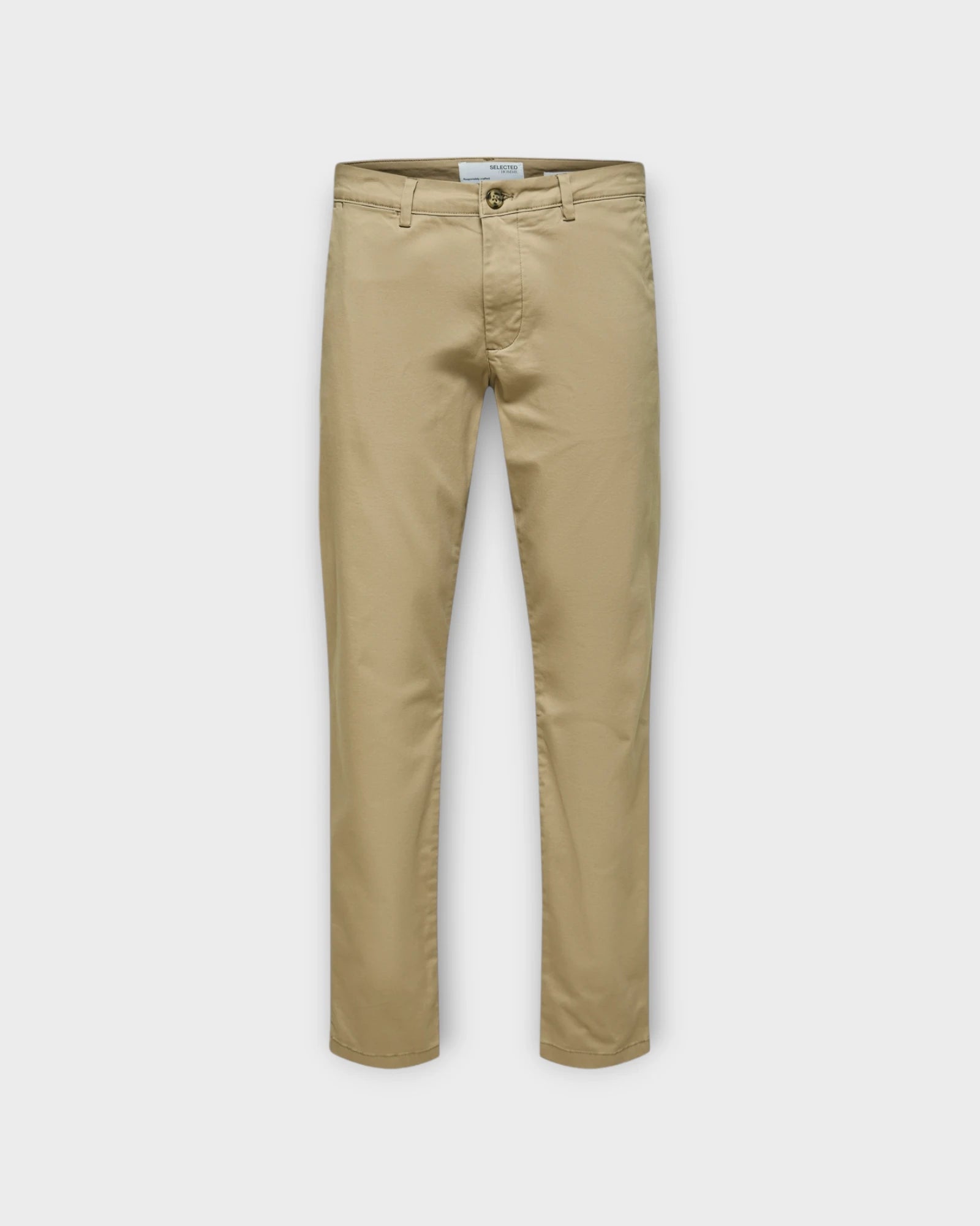 Slim New Miles Flex Pants Greige - Sandfarvet Selected Homme Herre Chinos. Her set forfra.