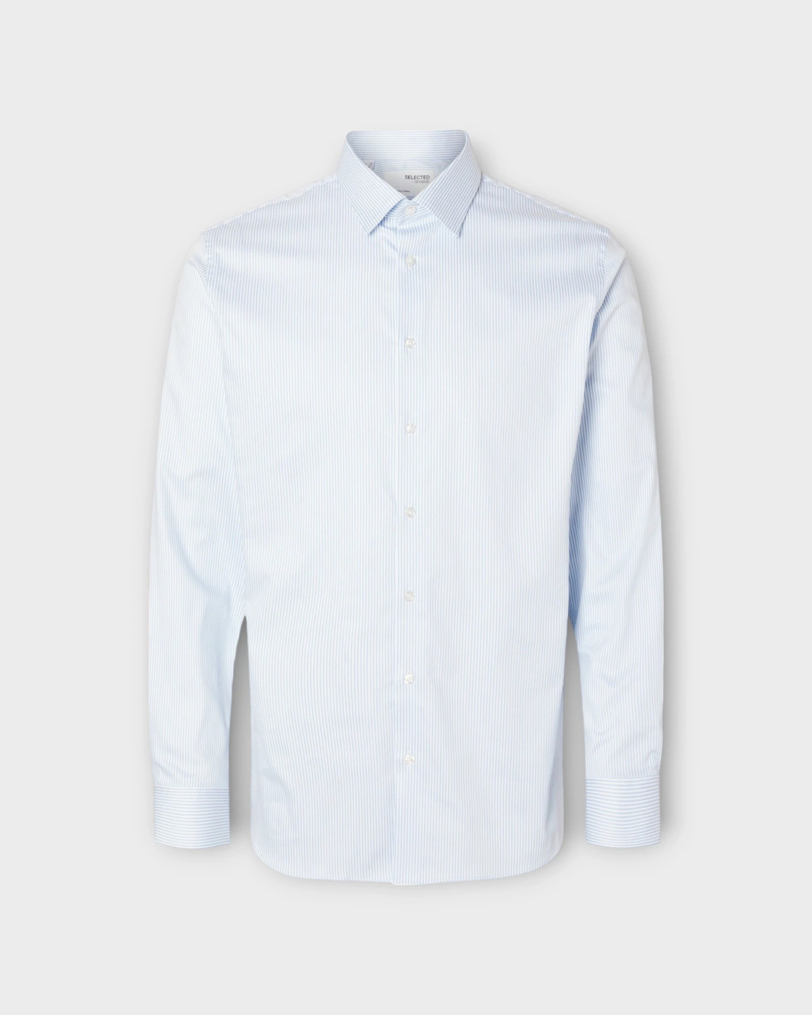 Slim Performance Shirt LS Cashmere Blue / Stripes - Blå Stribet Selected Herre Skjorte. Her set forfra.