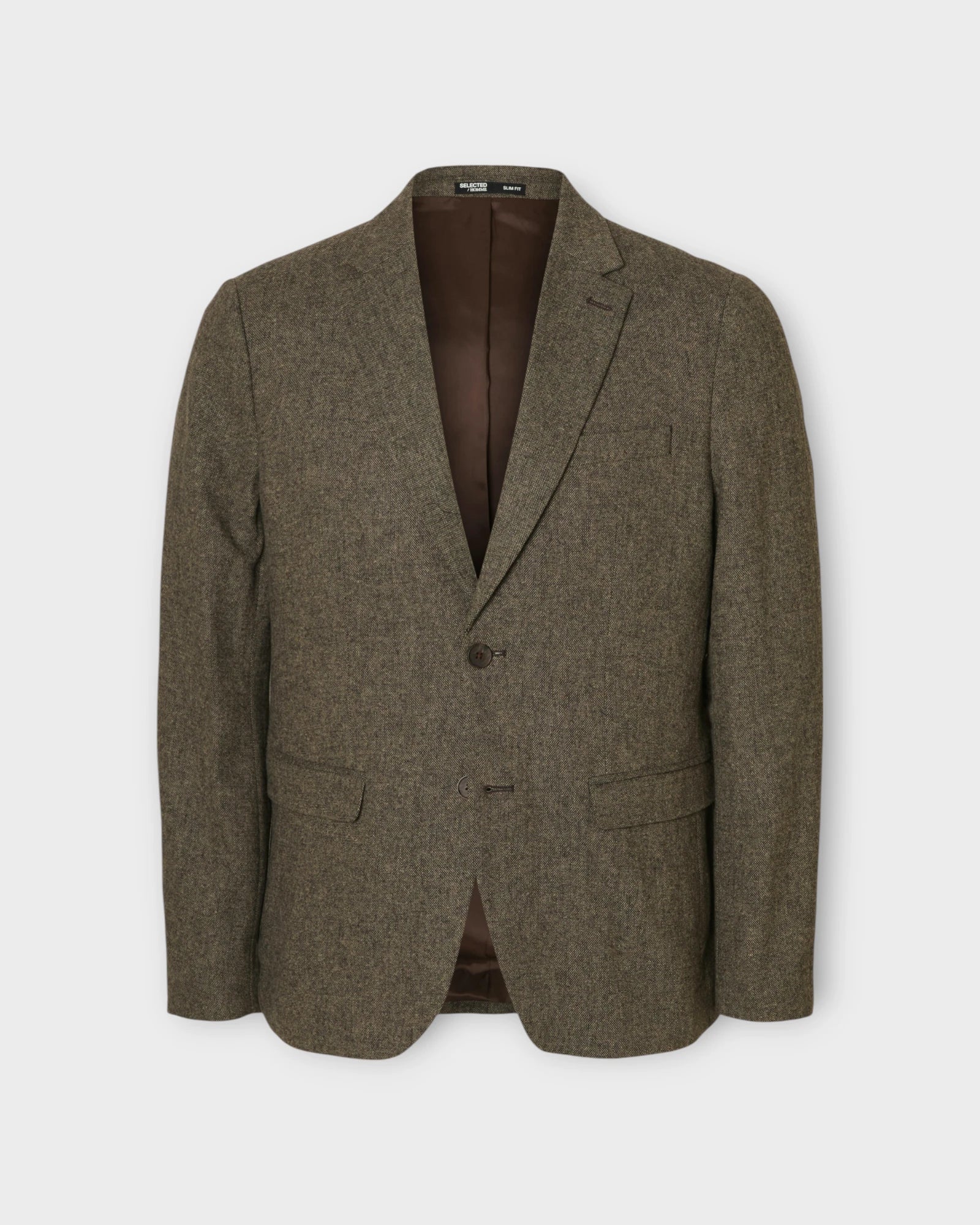 Slim-Reed Wool Blazer Brownie/Structure - Brun Selected Blazer til Herre. Her set forfra.