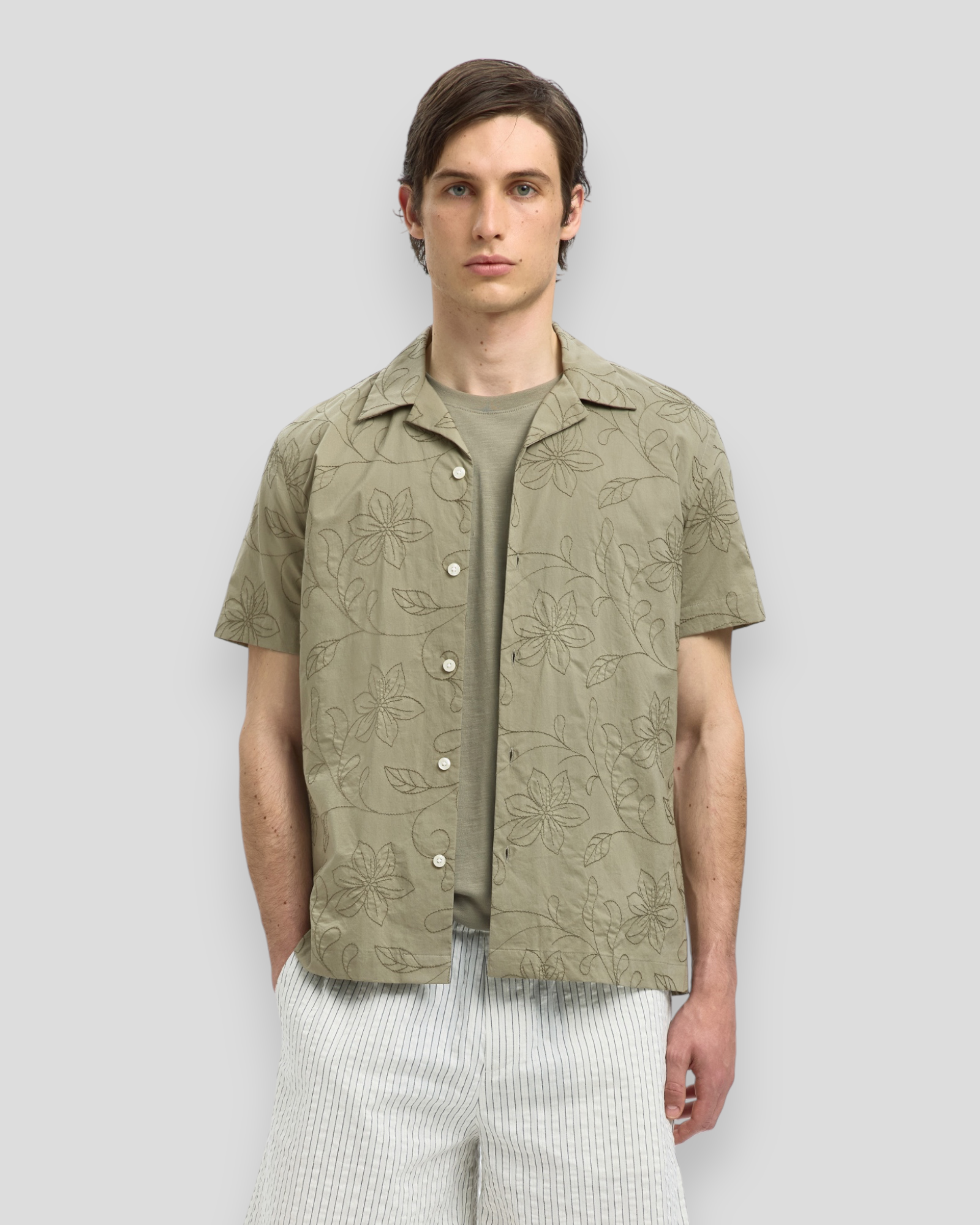 Selected Homme Regular Hyde – støvet grøn kortærmet sommerskjorte med all-over blomsterprint