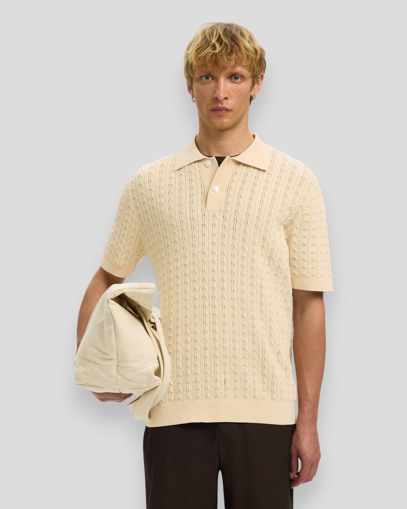Mattis SS Knit New Cable Polo - Angora