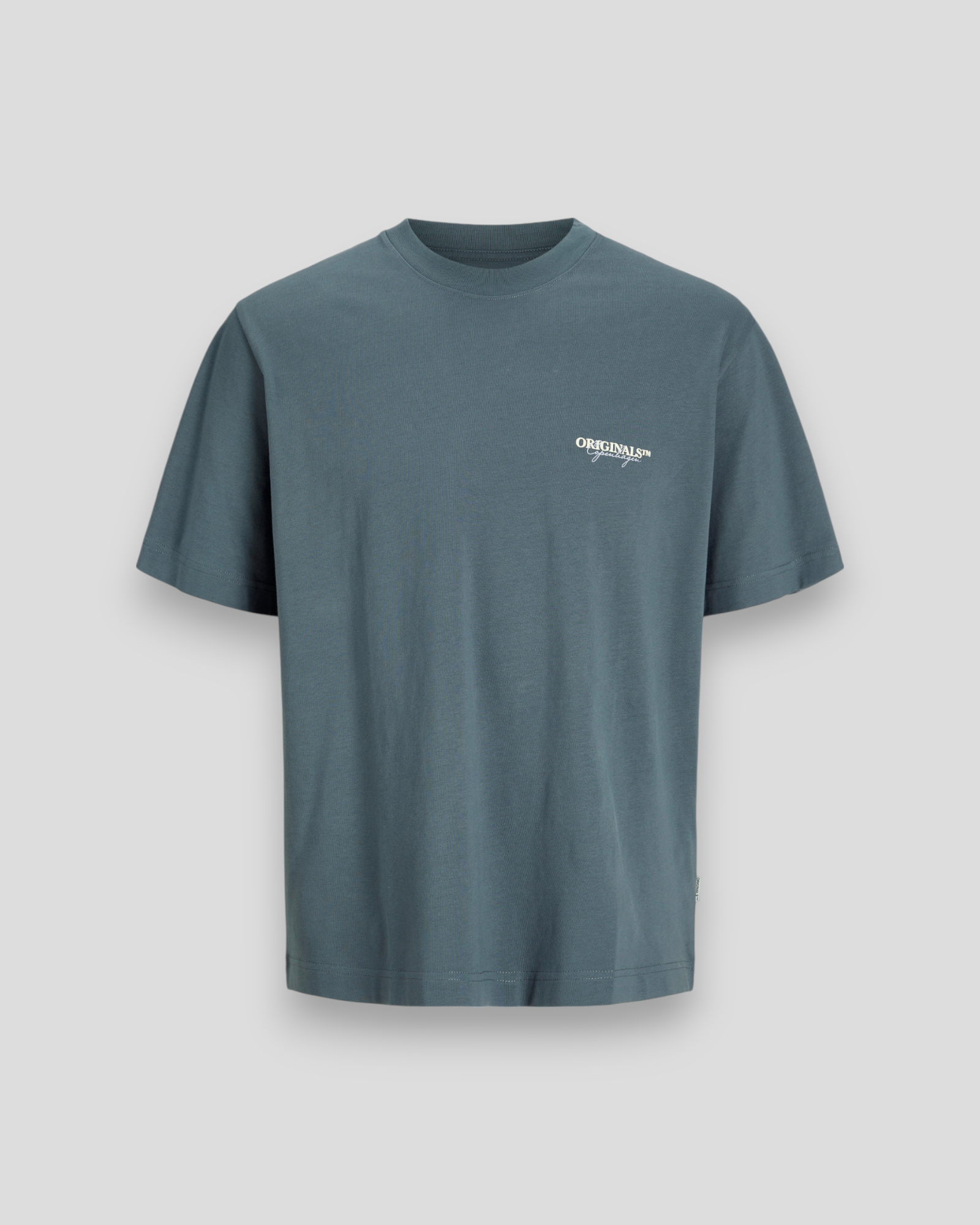 Jack & Jones Slington Type Tee SS Crew Neck i Stormy Weather, herre T-shirt med rund hals og regular fit i en stilren gråblå nuance