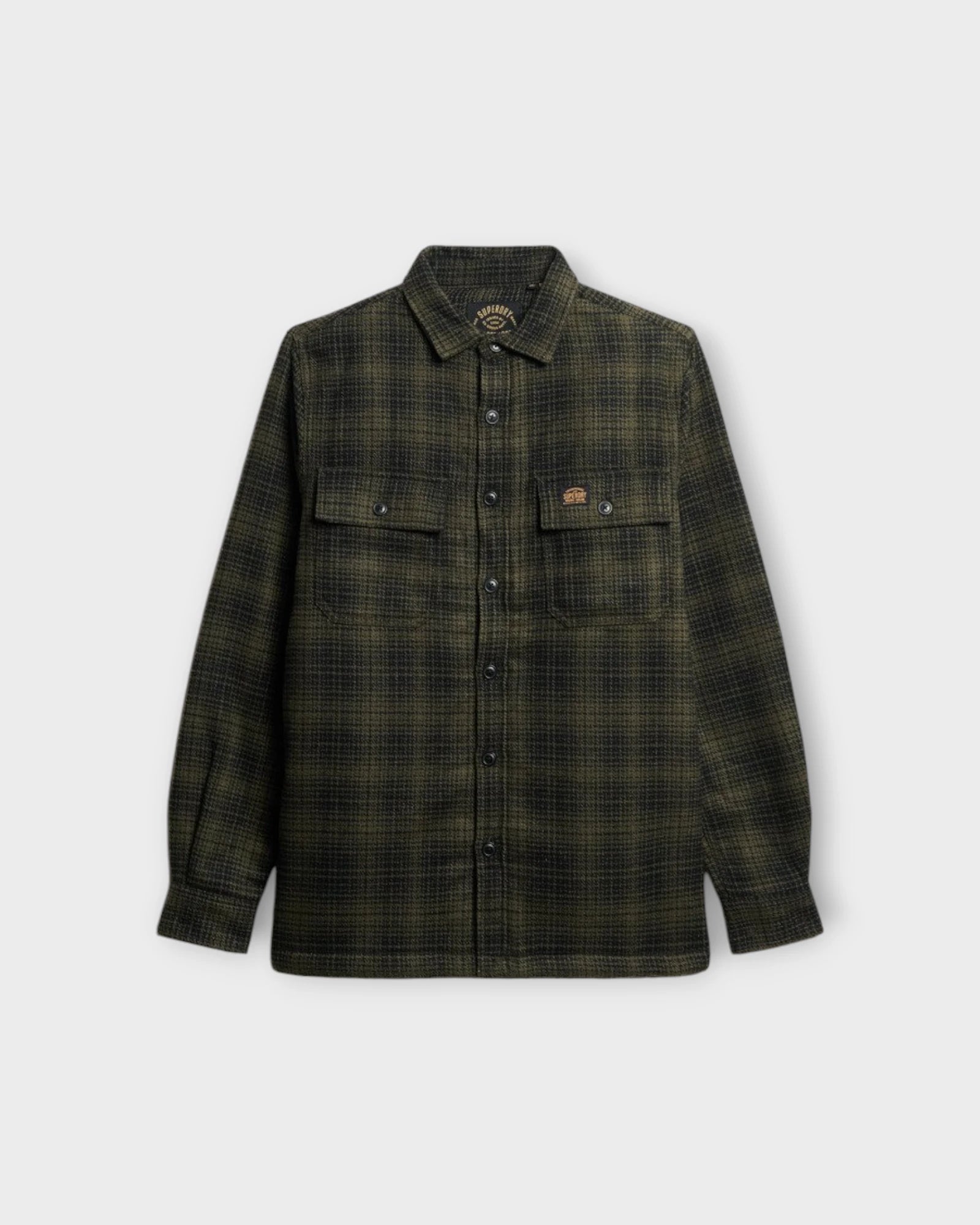 Wool Miller Overshirt Haze Ombre Olive - Grøn Ternet Superdry Herre Overshirt. Her set forfra.