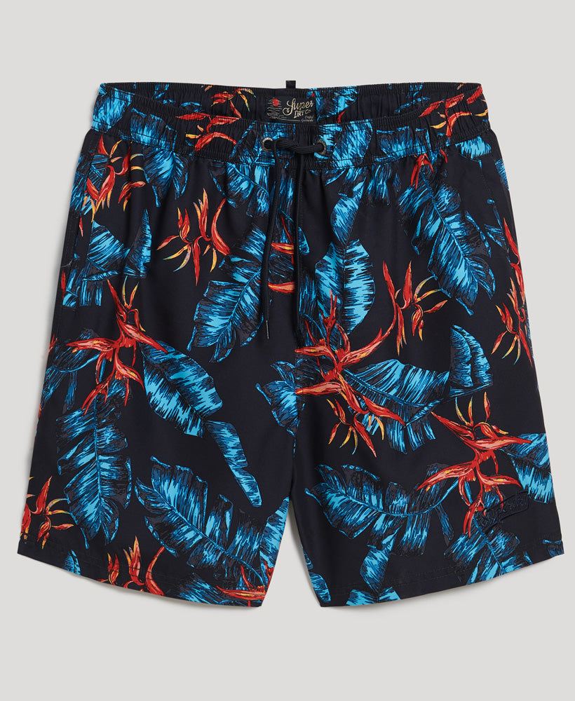 Hawaiian Swim Shorts Print - Dark Navy Fire