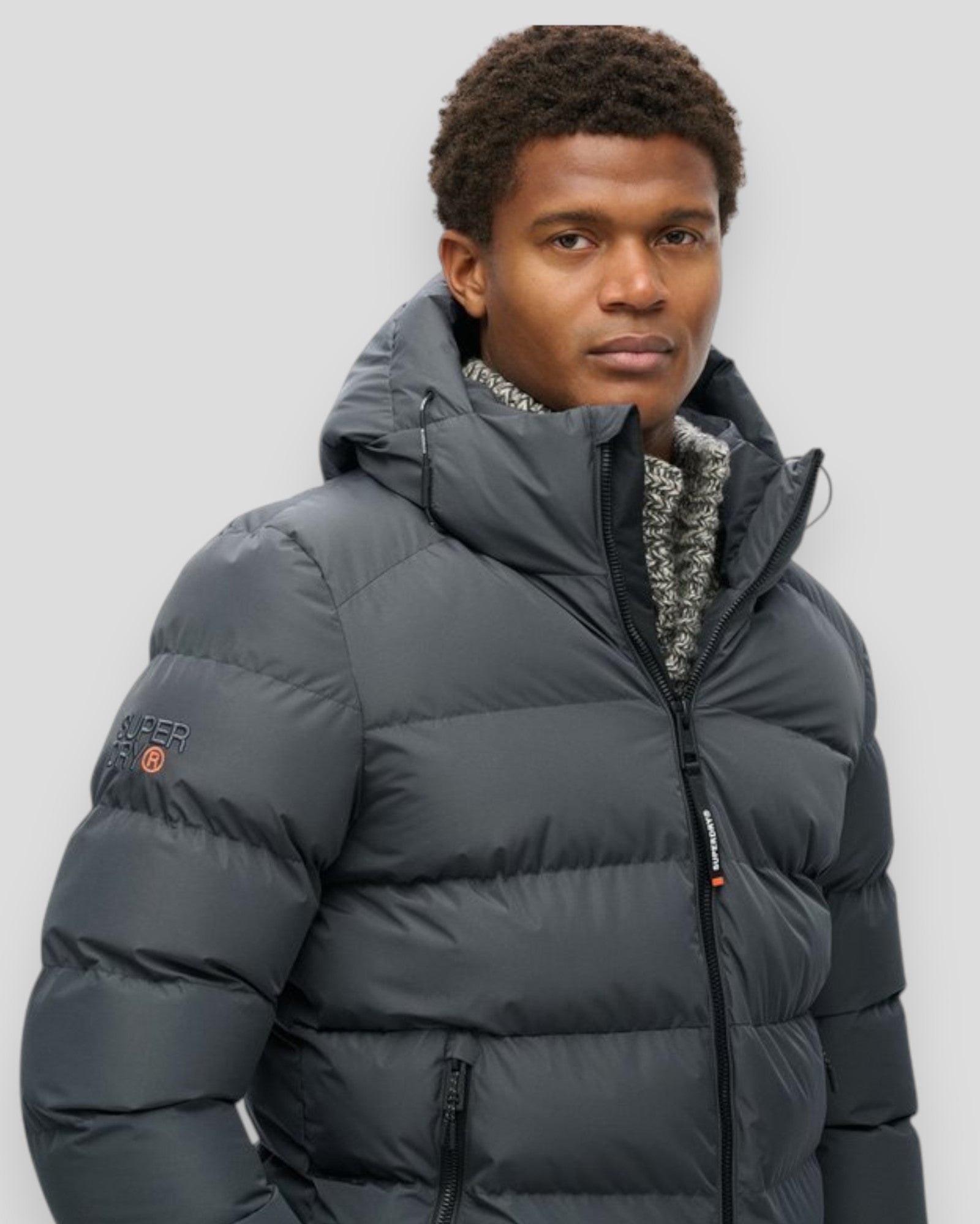 Hooded Sports Puffer Jacket - Ebony