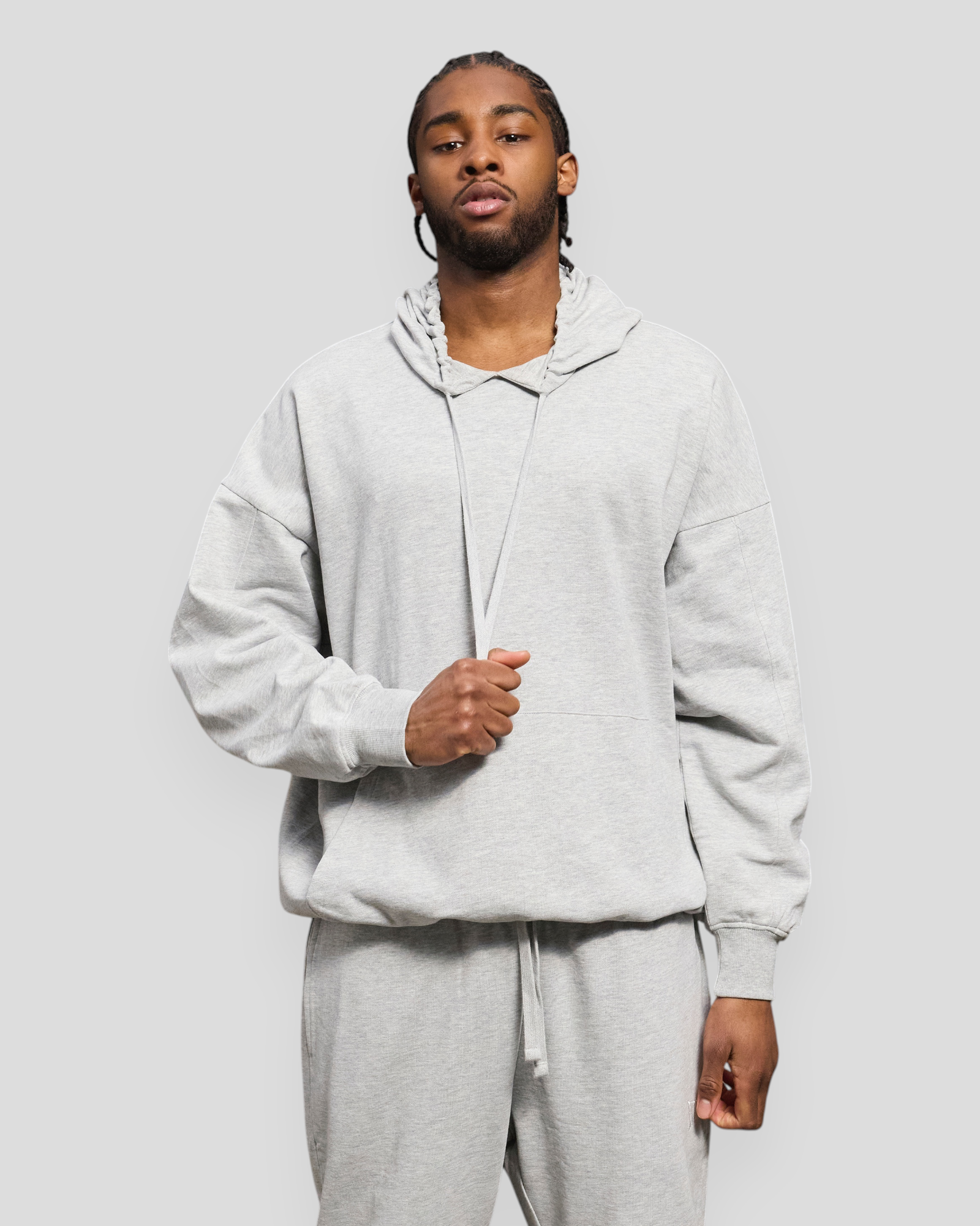 Oversized Sweat Hoodie - Light Grey Melange